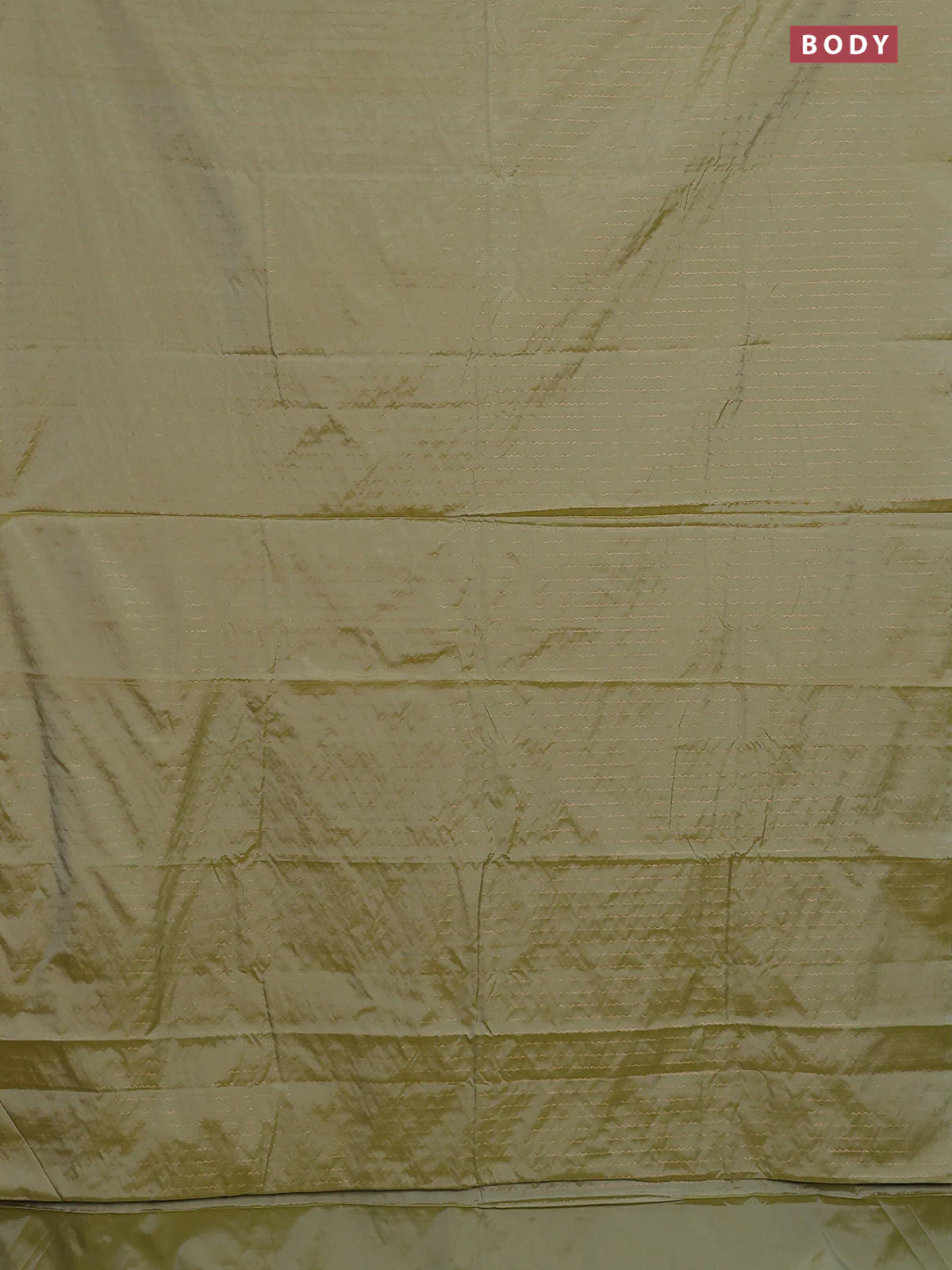 Arani semi silk saree elaichi green with allover copper zari weaves in borderless style - Image 2