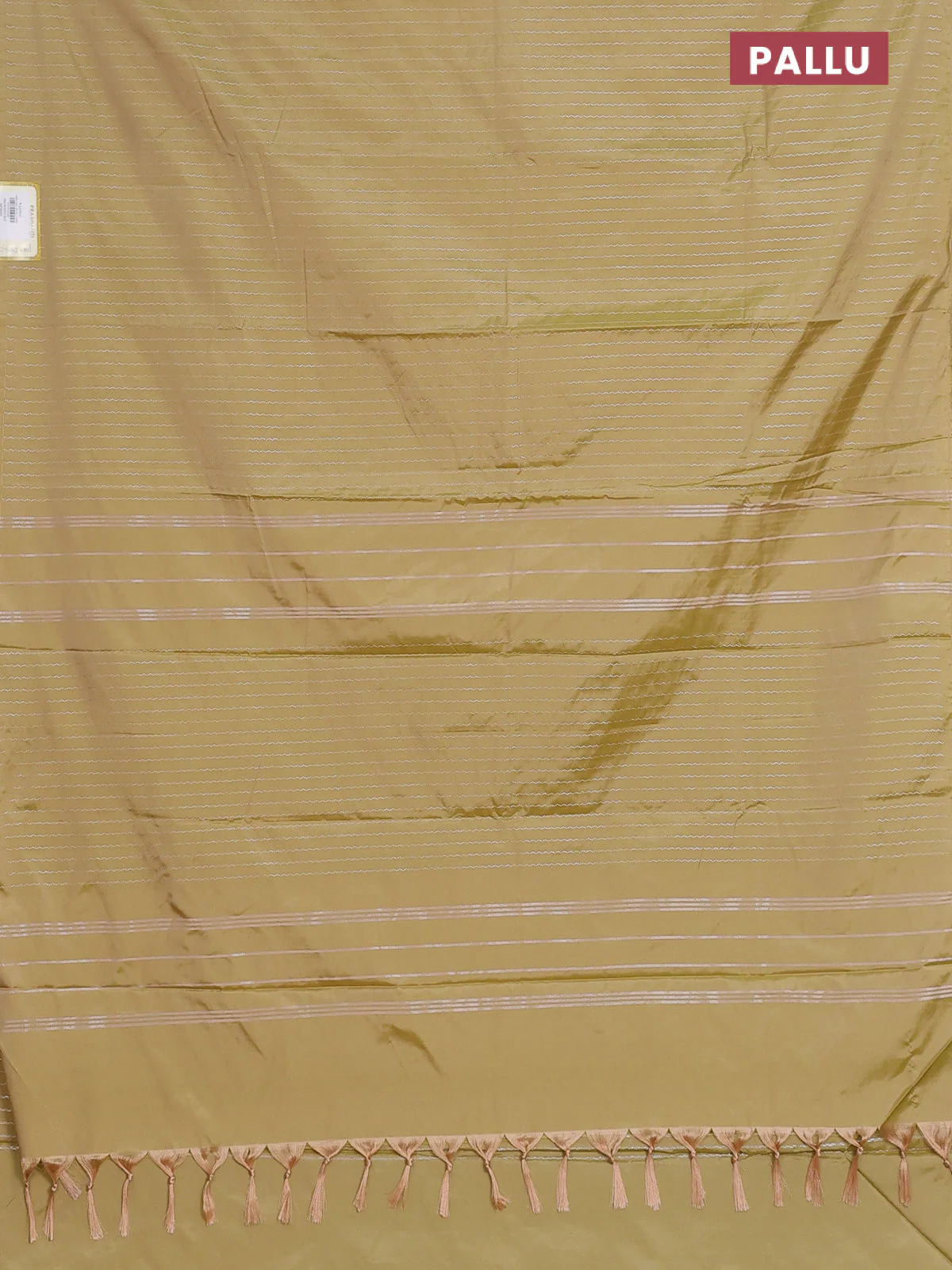 Arani semi silk saree elaichi green with allover silver zari weaves in borderless style - Image 3
