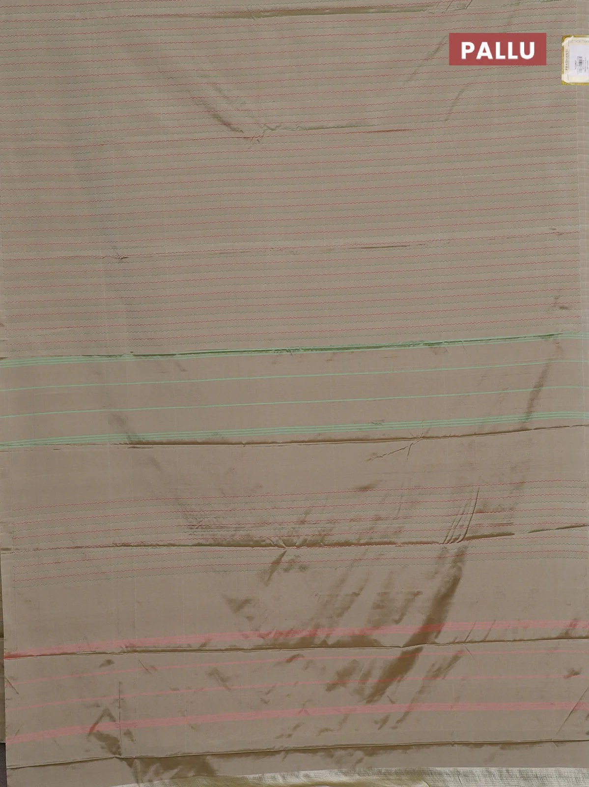 Arani semi silk saree elaichi green with allover thread weaves in borderless style - Image 3