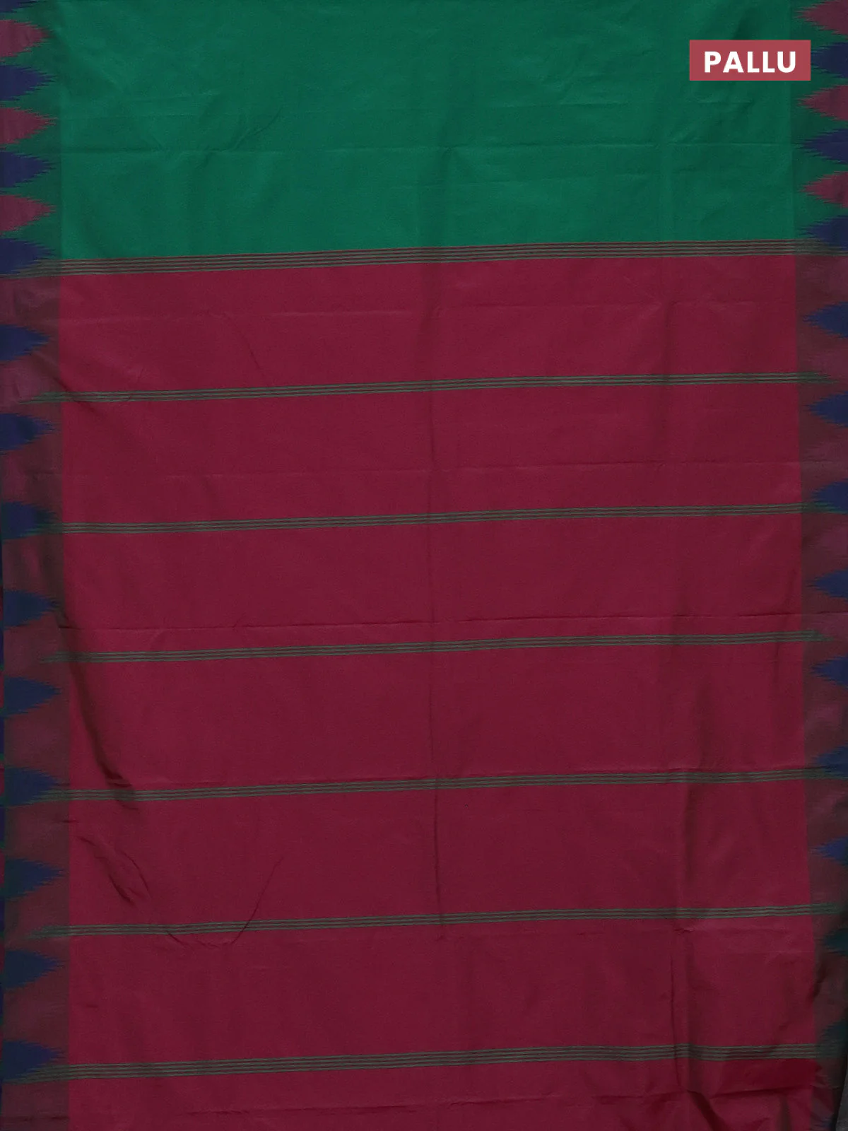 Arani semi silk saree green and blue with plain body and temple design border - Image 3