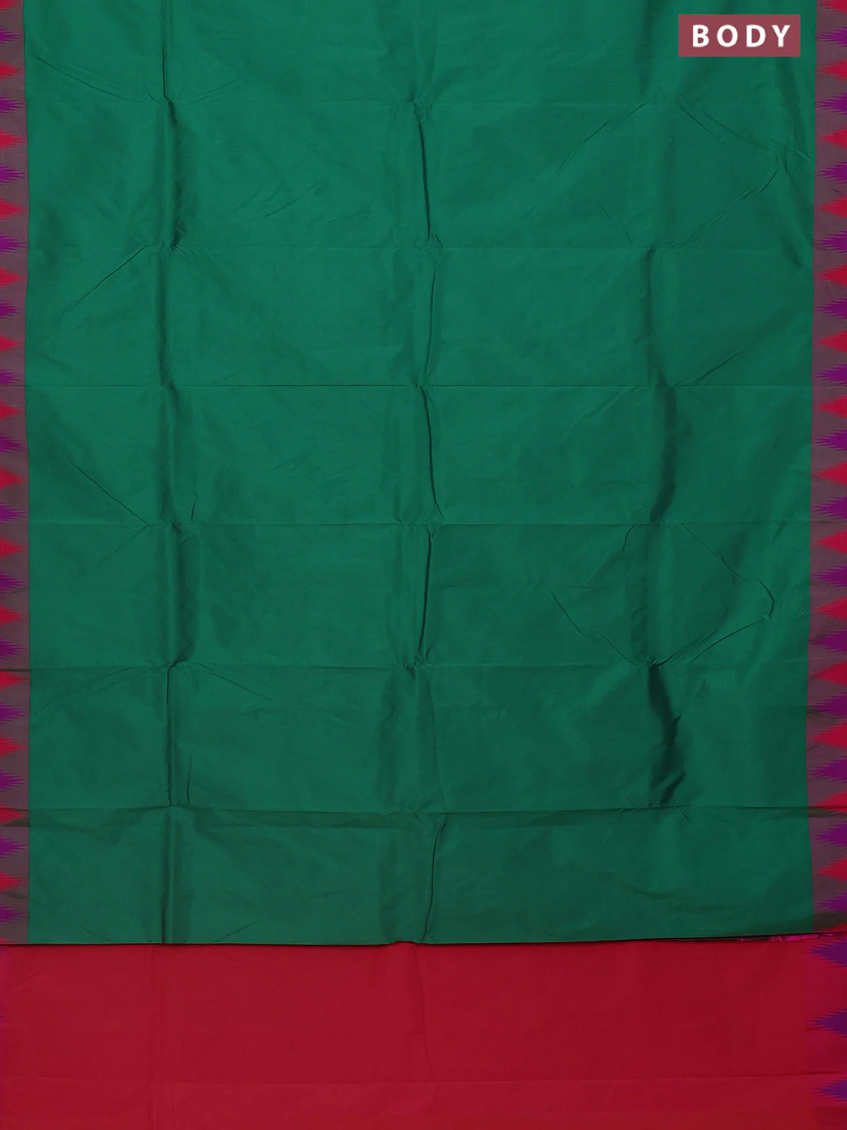 Arani semi silk saree green and dual shade of magenta pink with plain body and temple design border - Image 2