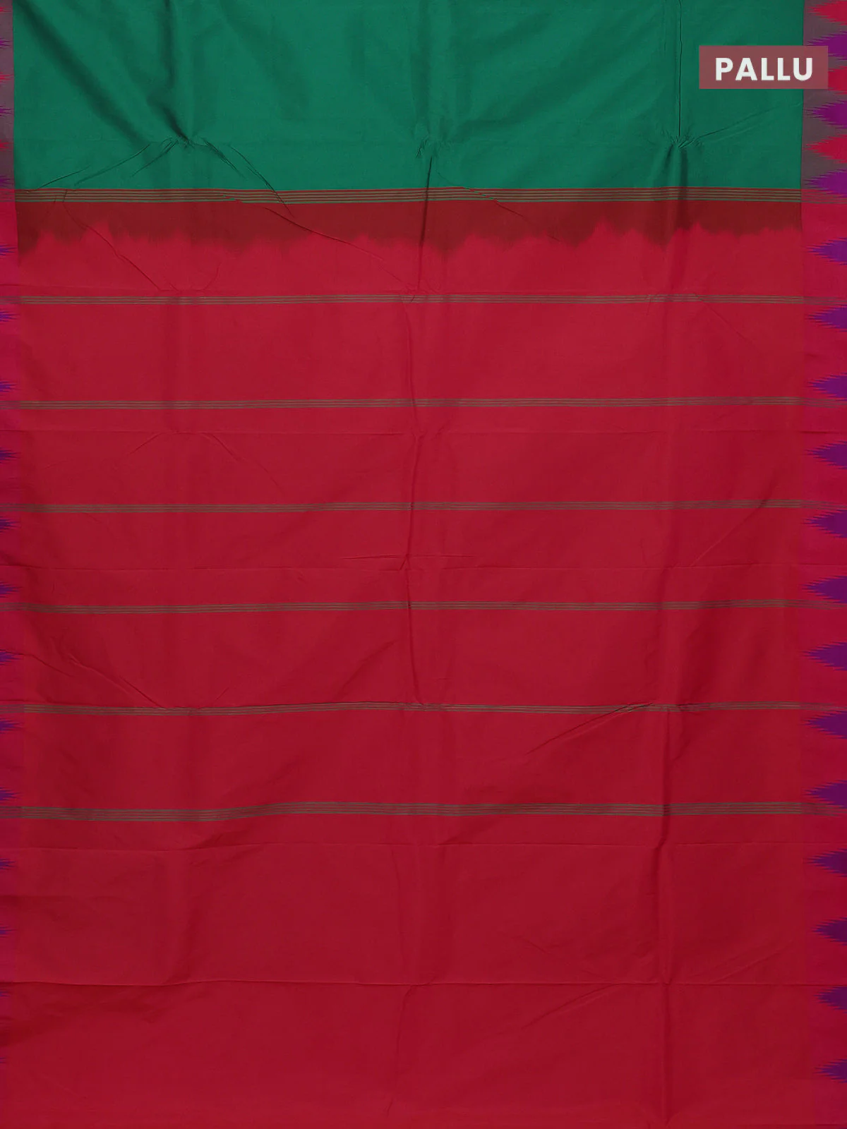 Arani semi silk saree green and dual shade of magenta pink with plain body and temple design border - Image 3