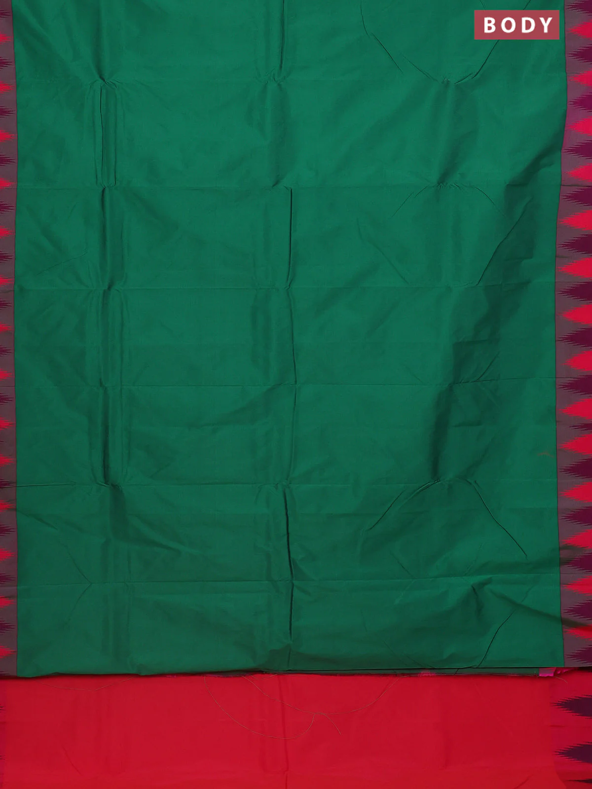 Arani semi silk saree green and dual shade of pink with plain body and temple design border - Image 2