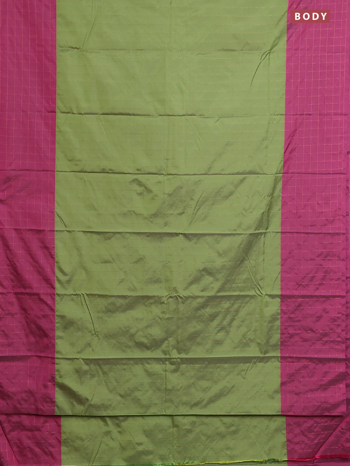Arani semi silk saree green and magenta pink with allover copper zari weaves and zari checked border - Image 2