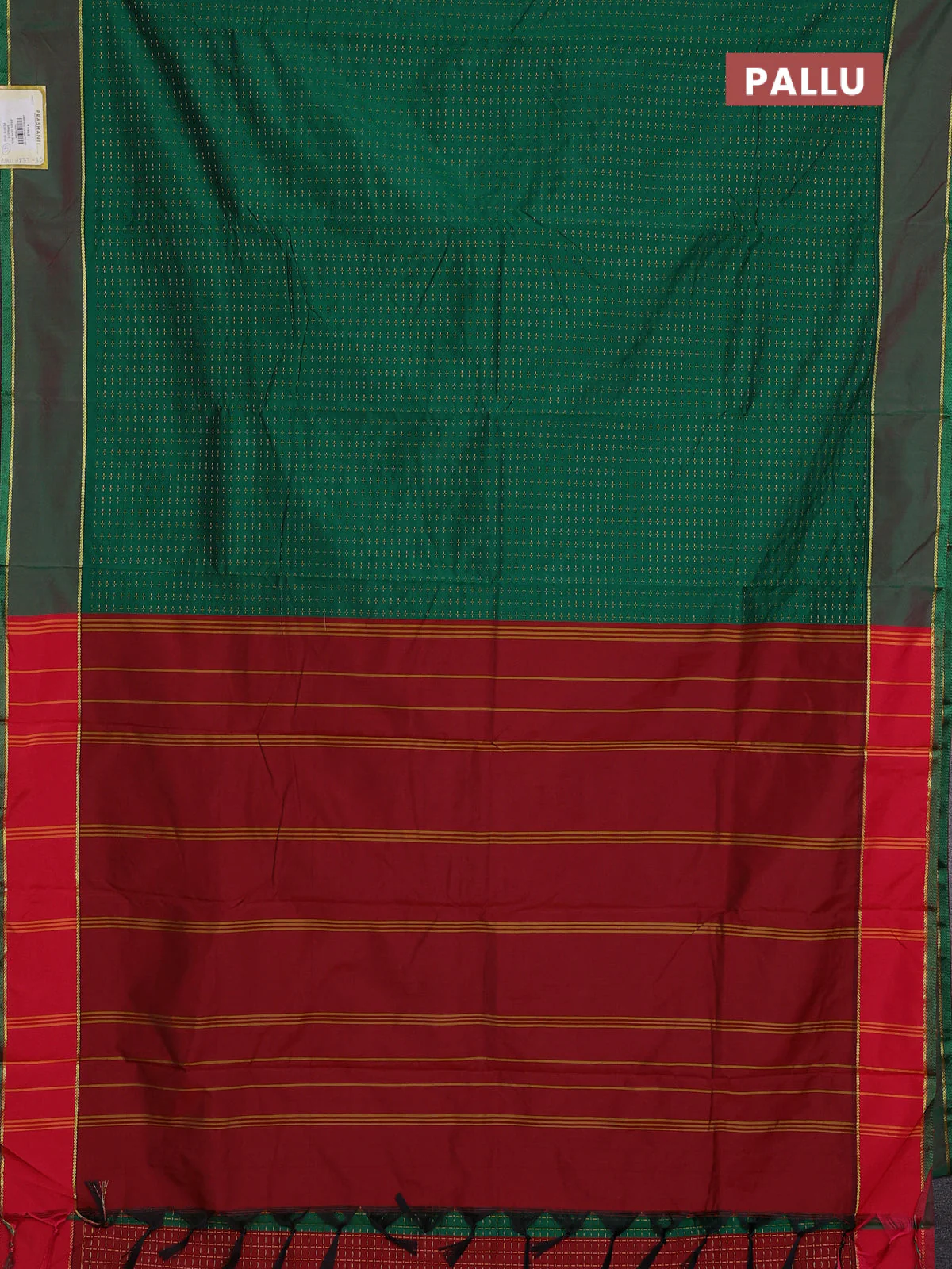 Arani semi silk saree green and maroon with allover thread weaves and rettapet zari woven border` - Image 3
