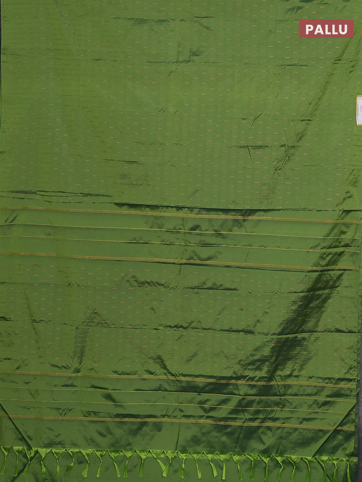 Arani semi silk saree green shade with zari woven buttas in borderless style - Image 3