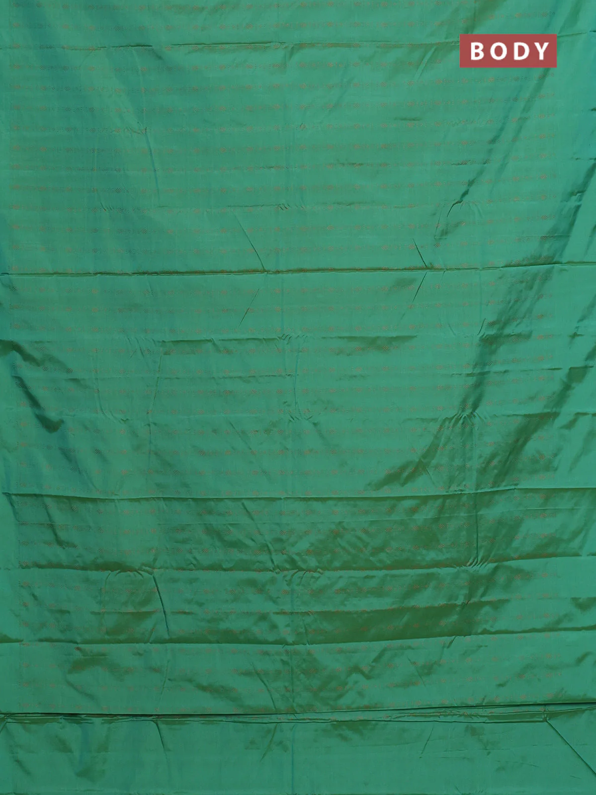Arani semi silk saree green with allover copper zari weaves in borderless style - Image 2
