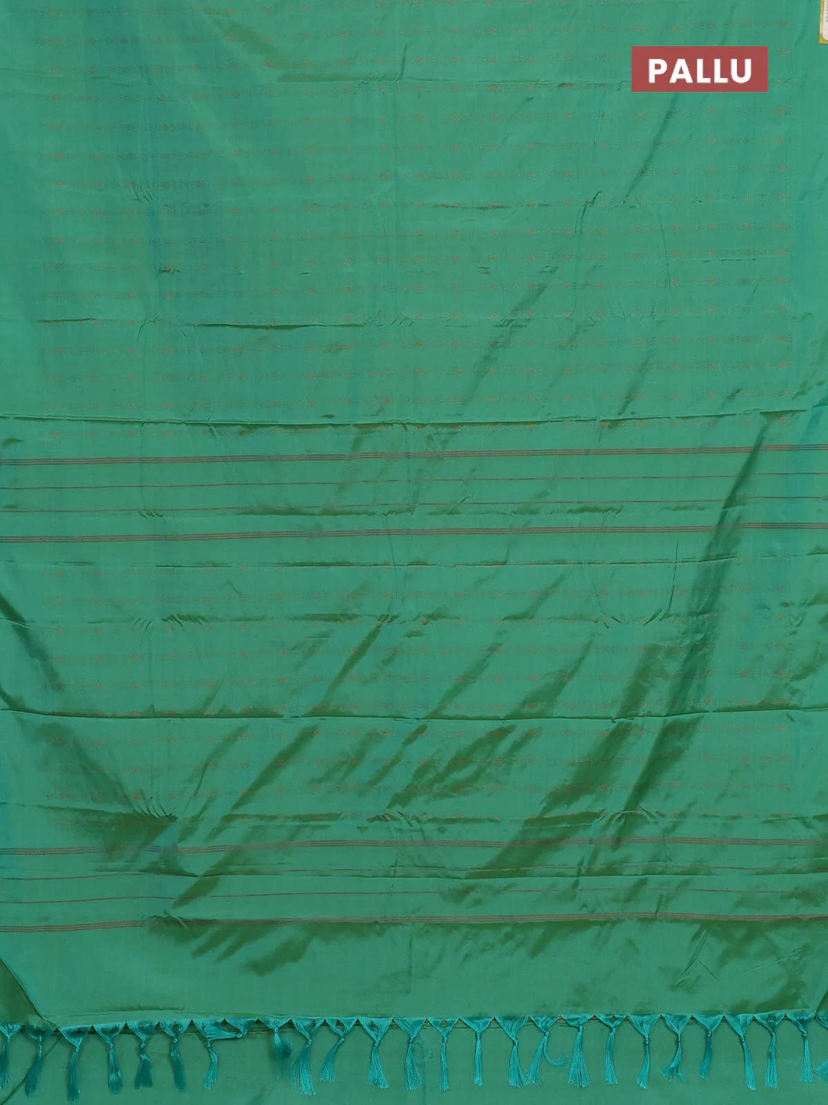 Arani semi silk saree green with allover copper zari weaves in borderless style - Image 3