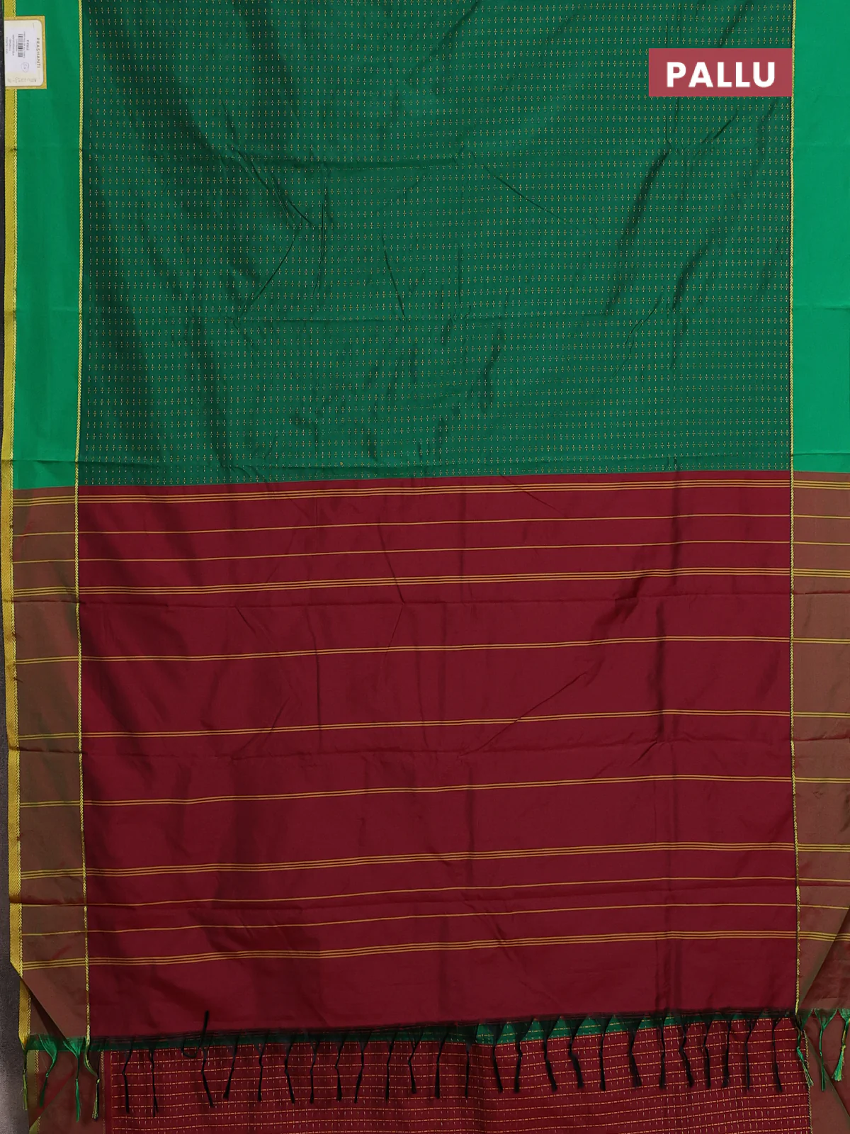 Arani semi silk saree green with allover thread weaves and rettapet zari woven border` - Image 3