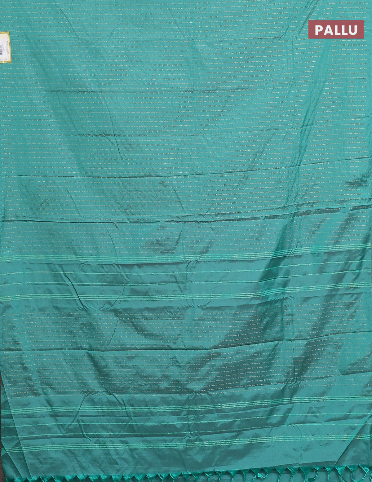 Arani semi silk saree green with allover zari weaves in borderless style - Image 3
