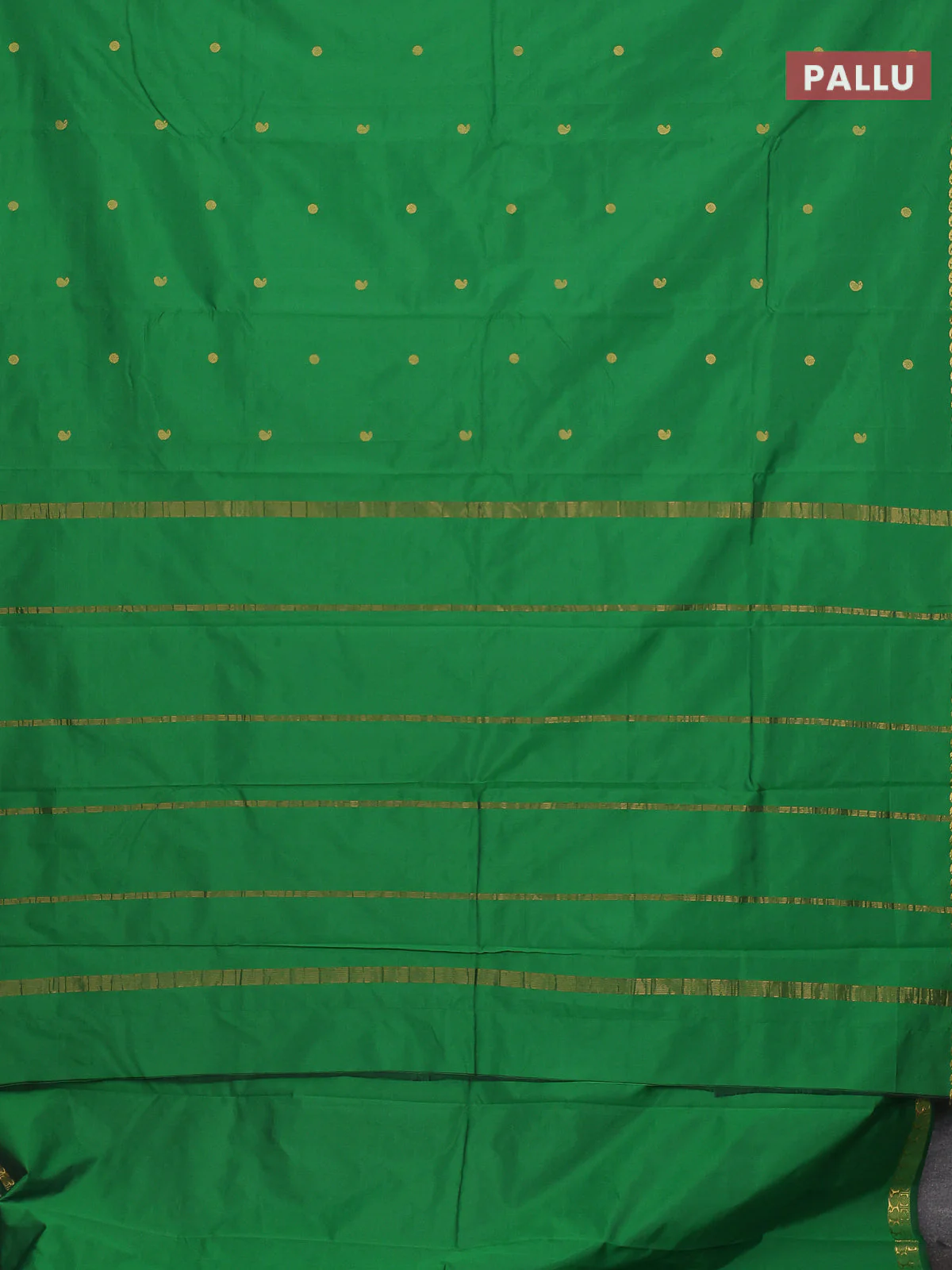 Arani semi silk saree green with rudhraksha & paisley zari woven buttas and zari woven border - Image 3