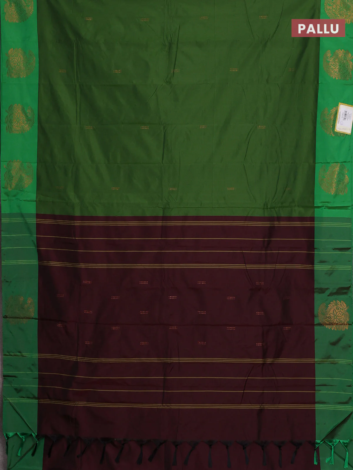 Arani semi silk saree green with zari woven buttas and paisley zari woven butta border - Image 3