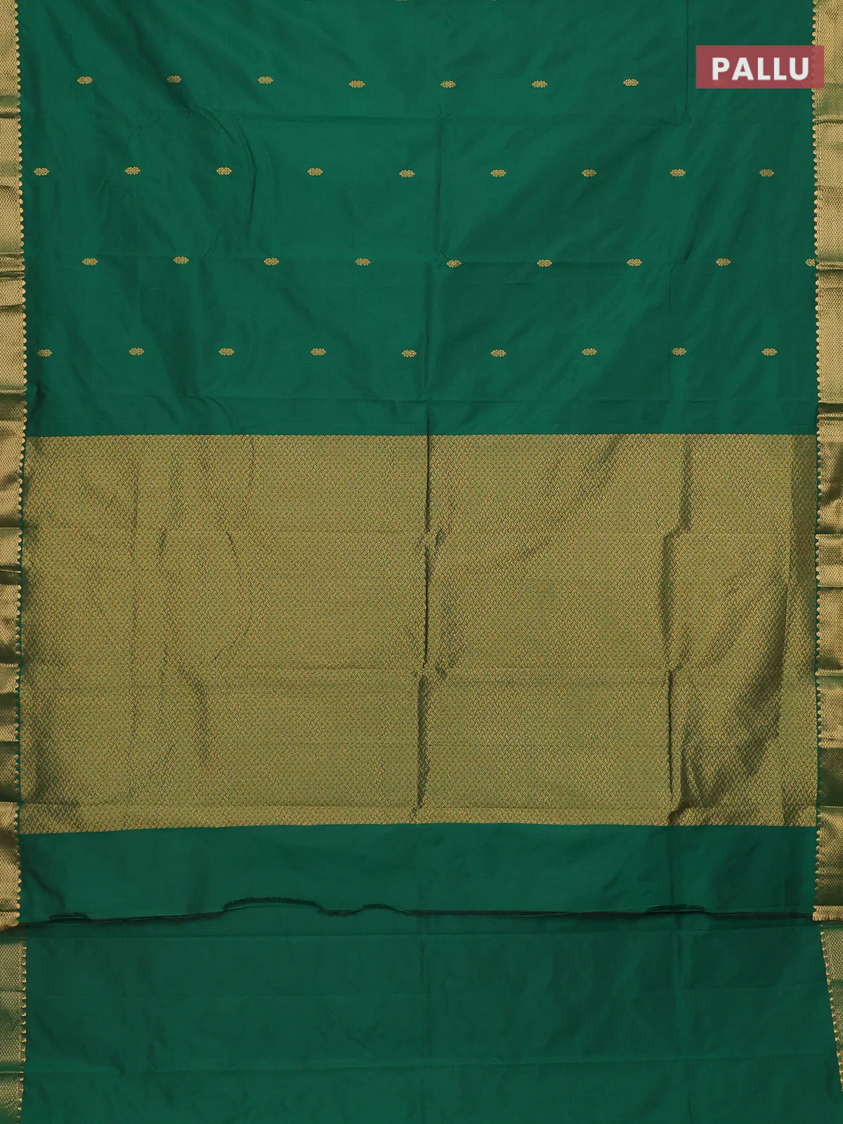 Arani semi silk saree green with zari woven buttas and zari woven border - Image 3