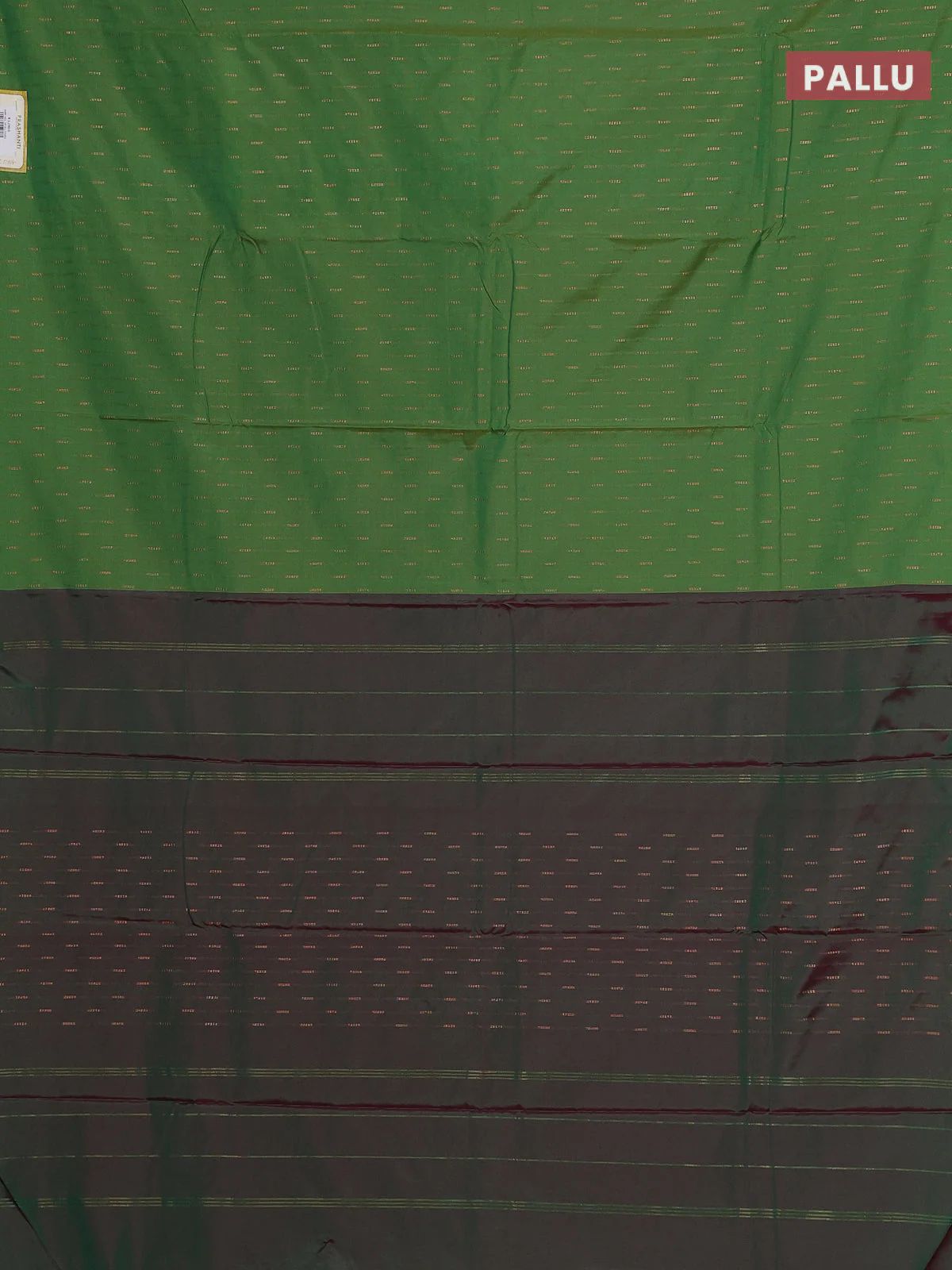 Arani semi silk saree green with zari woven buttas in borderless style - Image 3