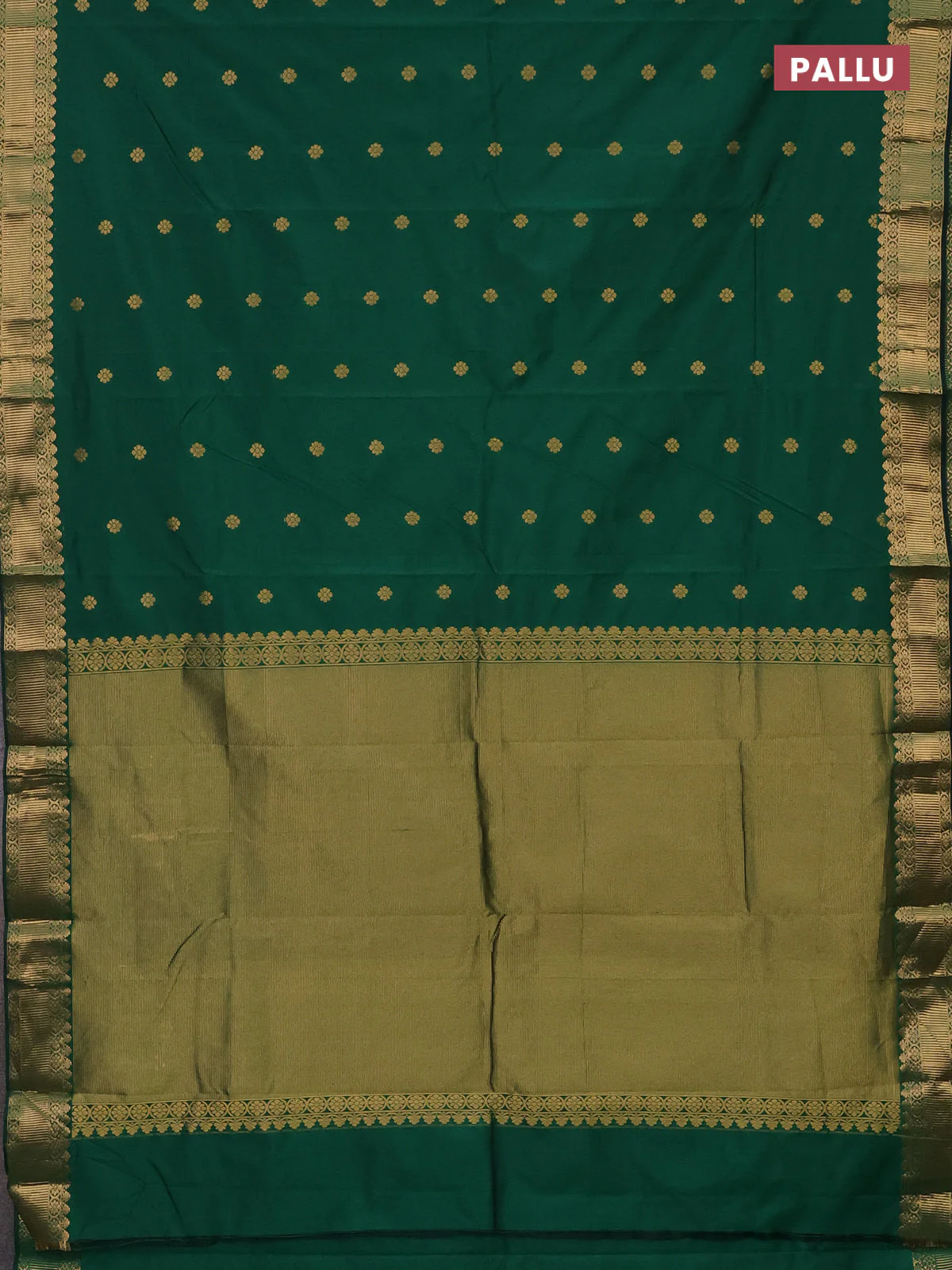 Arani semi silk saree green with zari woven floral buttas and zari woven border - Image 3