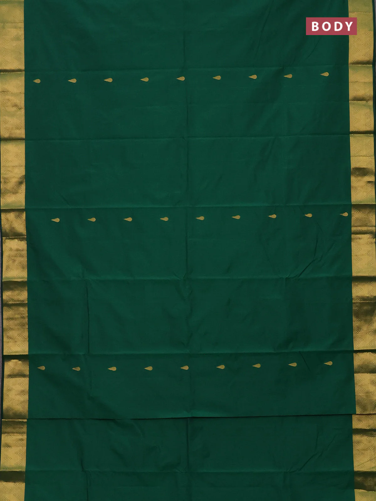 Arani semi silk saree green with zari woven thilak buttas and zari woven border - Image 2