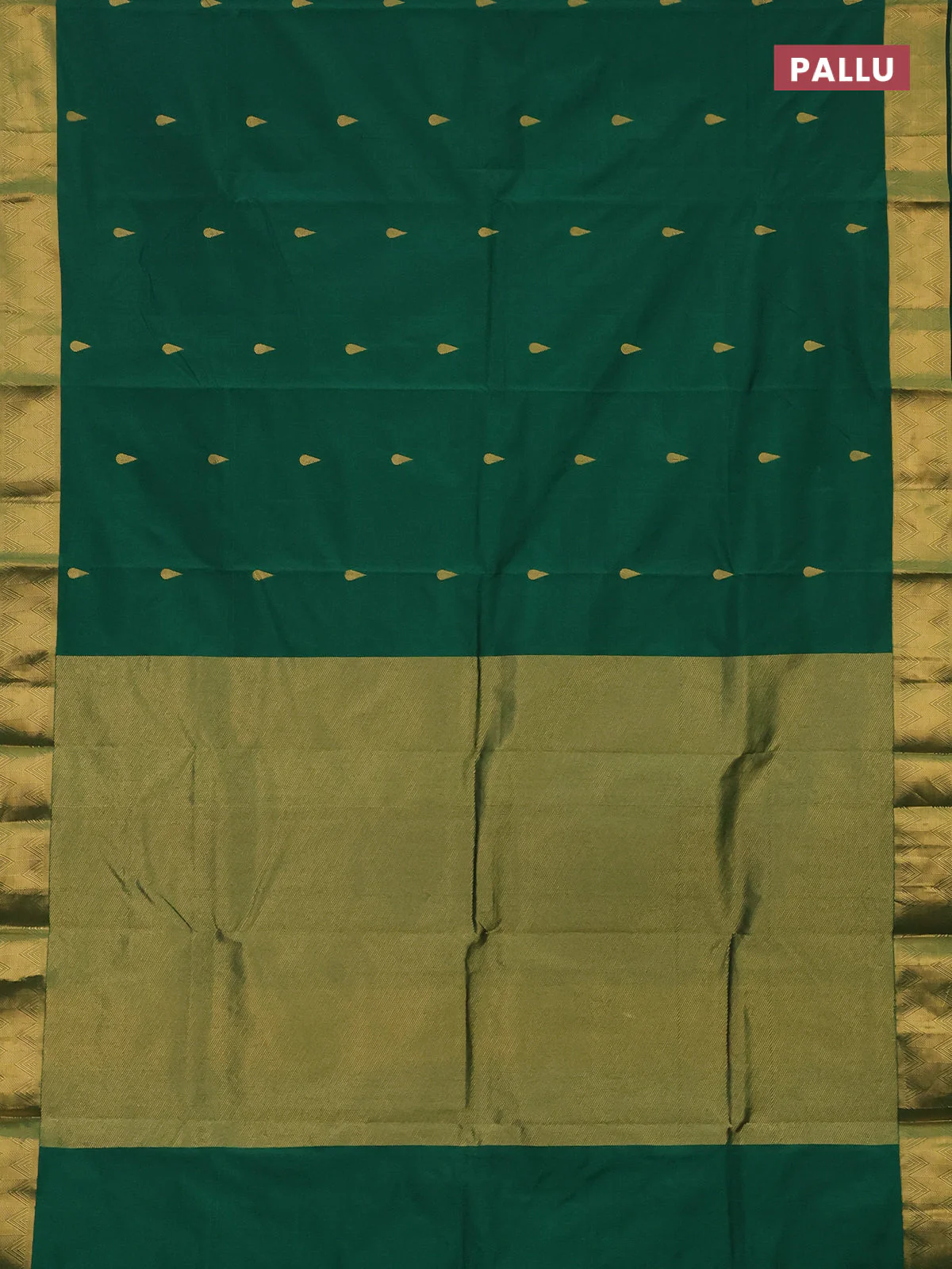 Arani semi silk saree green with zari woven thilak buttas and zari woven border - Image 3