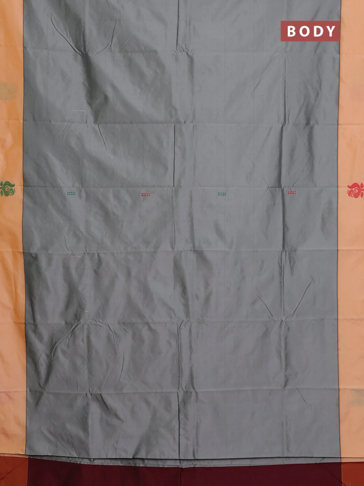 Arani semi silk saree grey and mustard yellow with thread woven buttas and thread woven butta border - Image 2