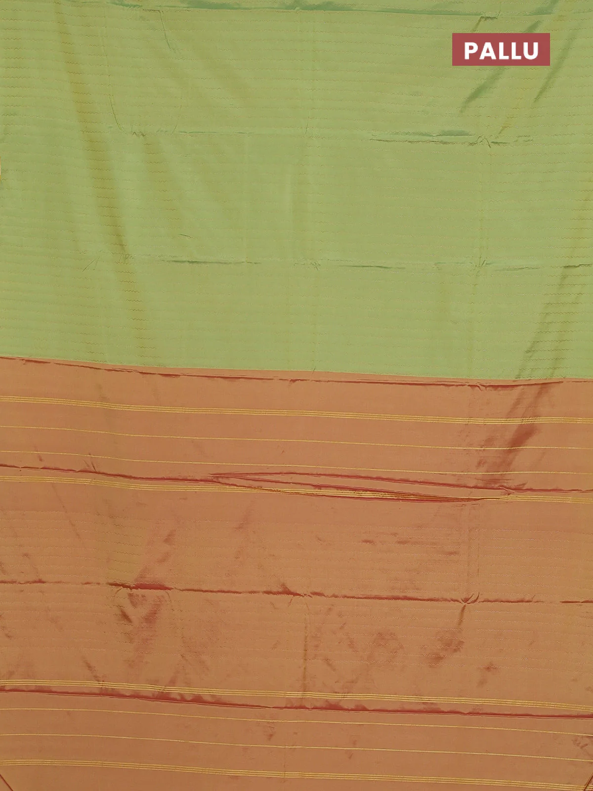 Arani semi silk saree light green with allover zari weaves in borderless style - Image 3