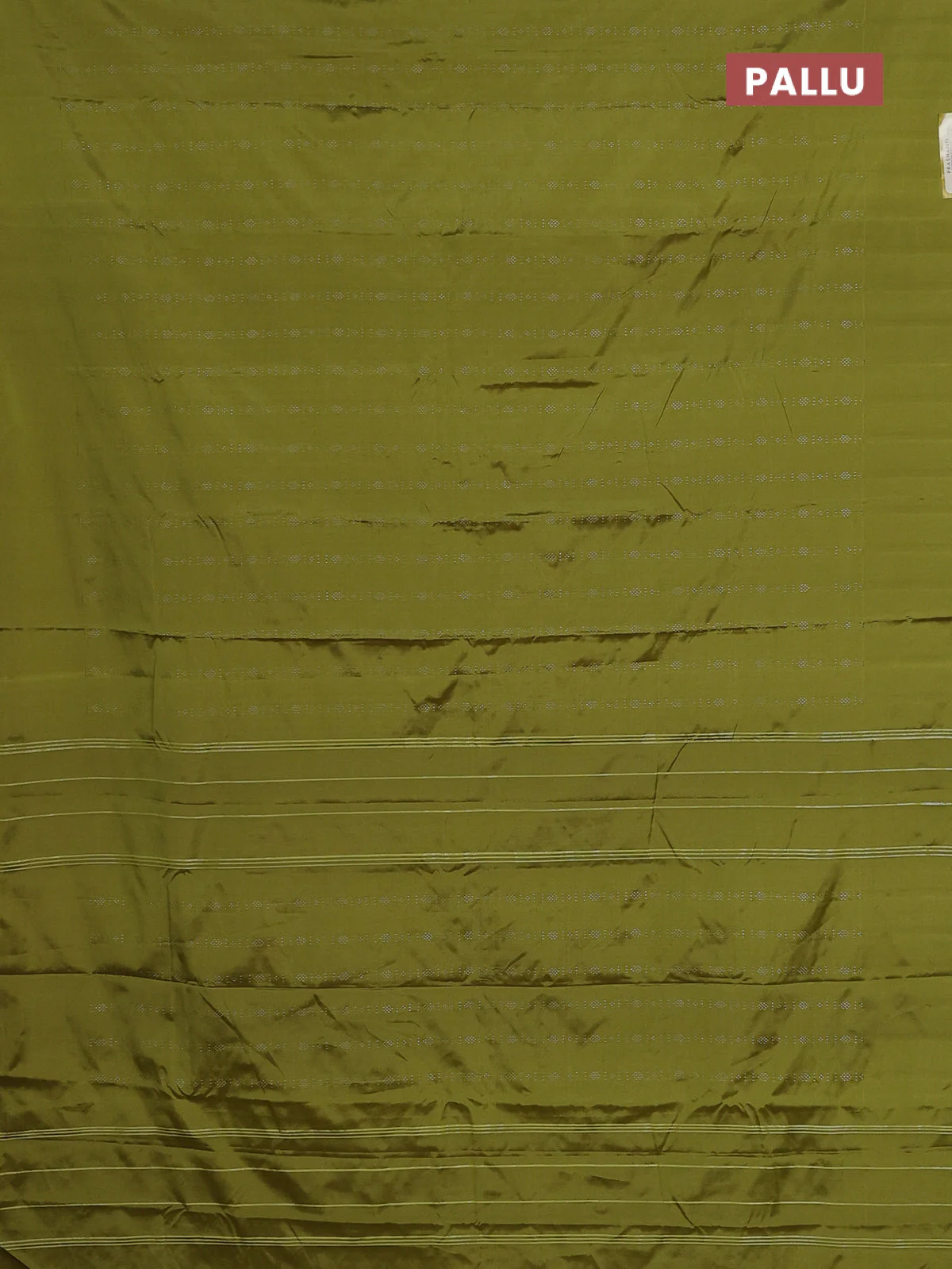 Arani semi silk saree lime green with allover silver zari weaves in borderless style - Image 3