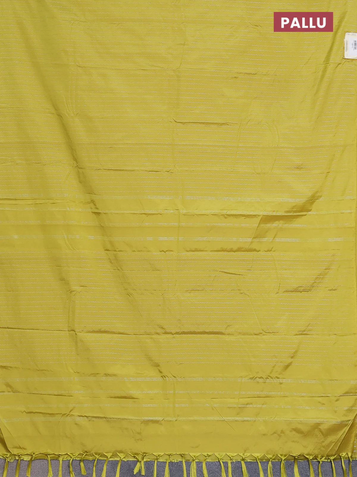 Arani semi silk saree lime yellow with allover silver zari weaves in borderless style - Image 3
