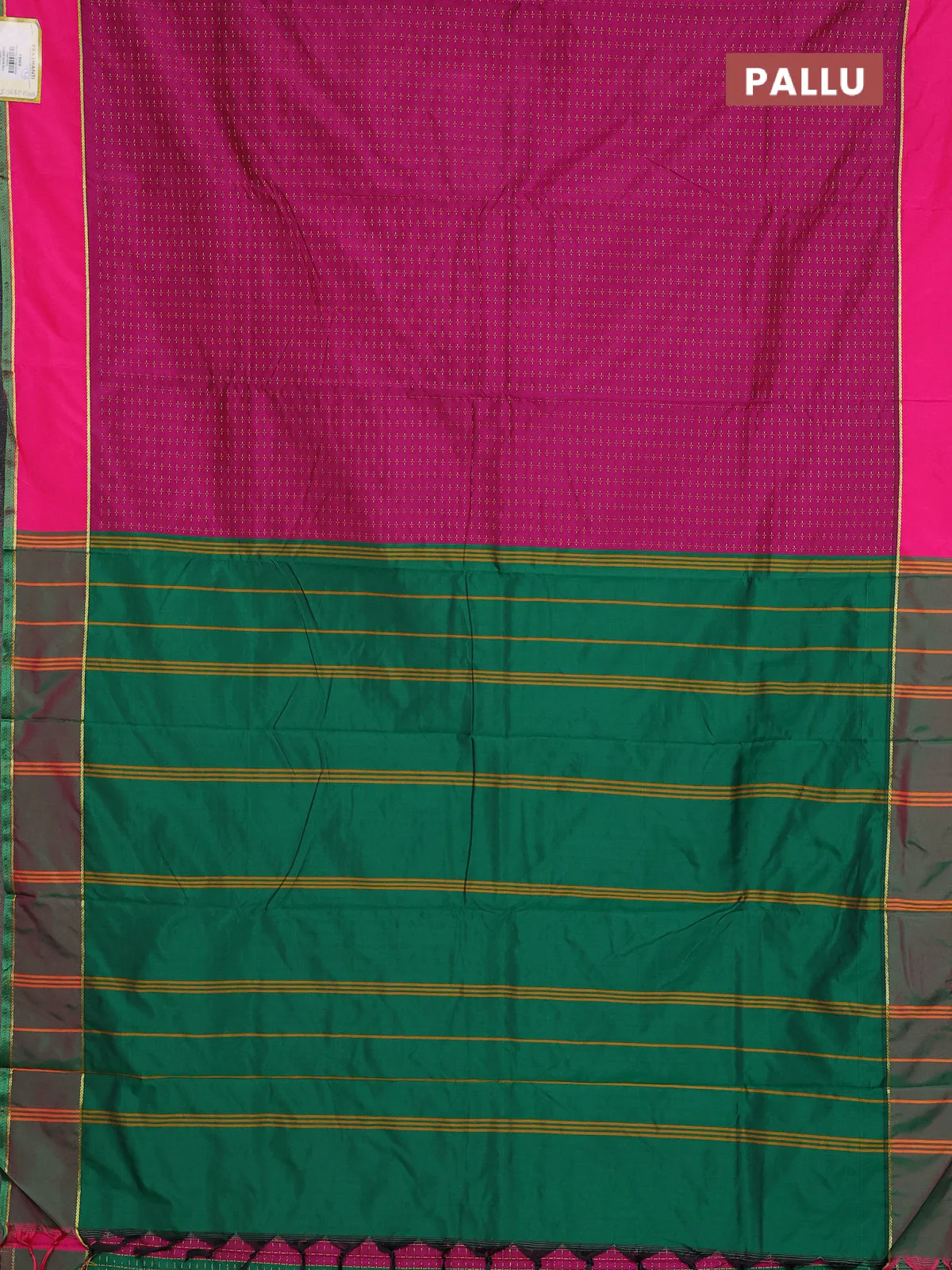 Arani semi silk saree magenta pink and dark green with allover thread weaves and rettapet zari woven border` - Image 3