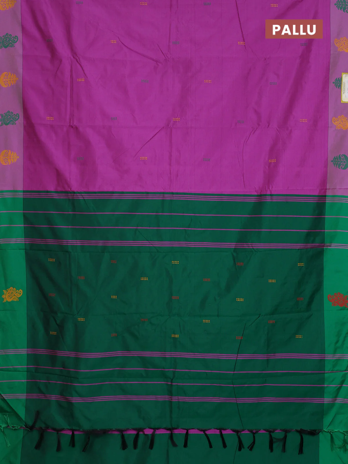 Arani semi silk saree magenta pink and dual shade of green with thread woven buttas and thread woven butta border - Image 3