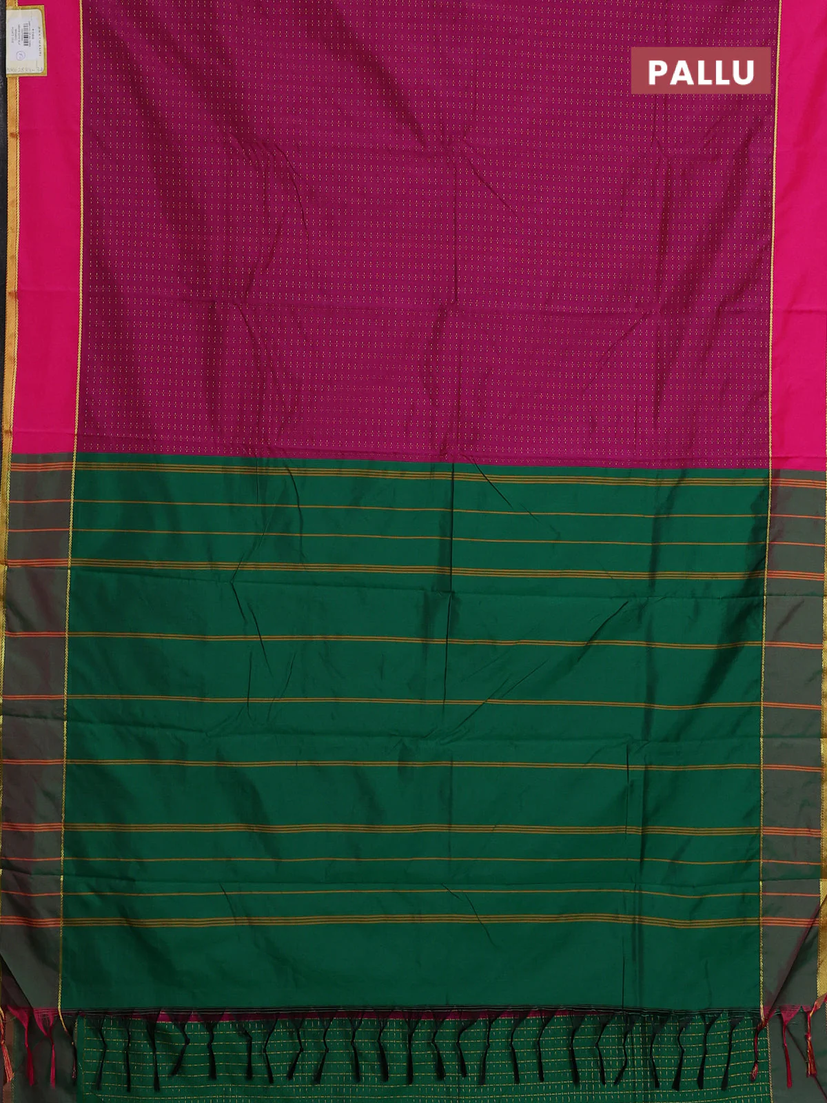 Arani semi silk saree magenta pink and pink with allover thread weaves and rettapet zari woven border` - Image 3