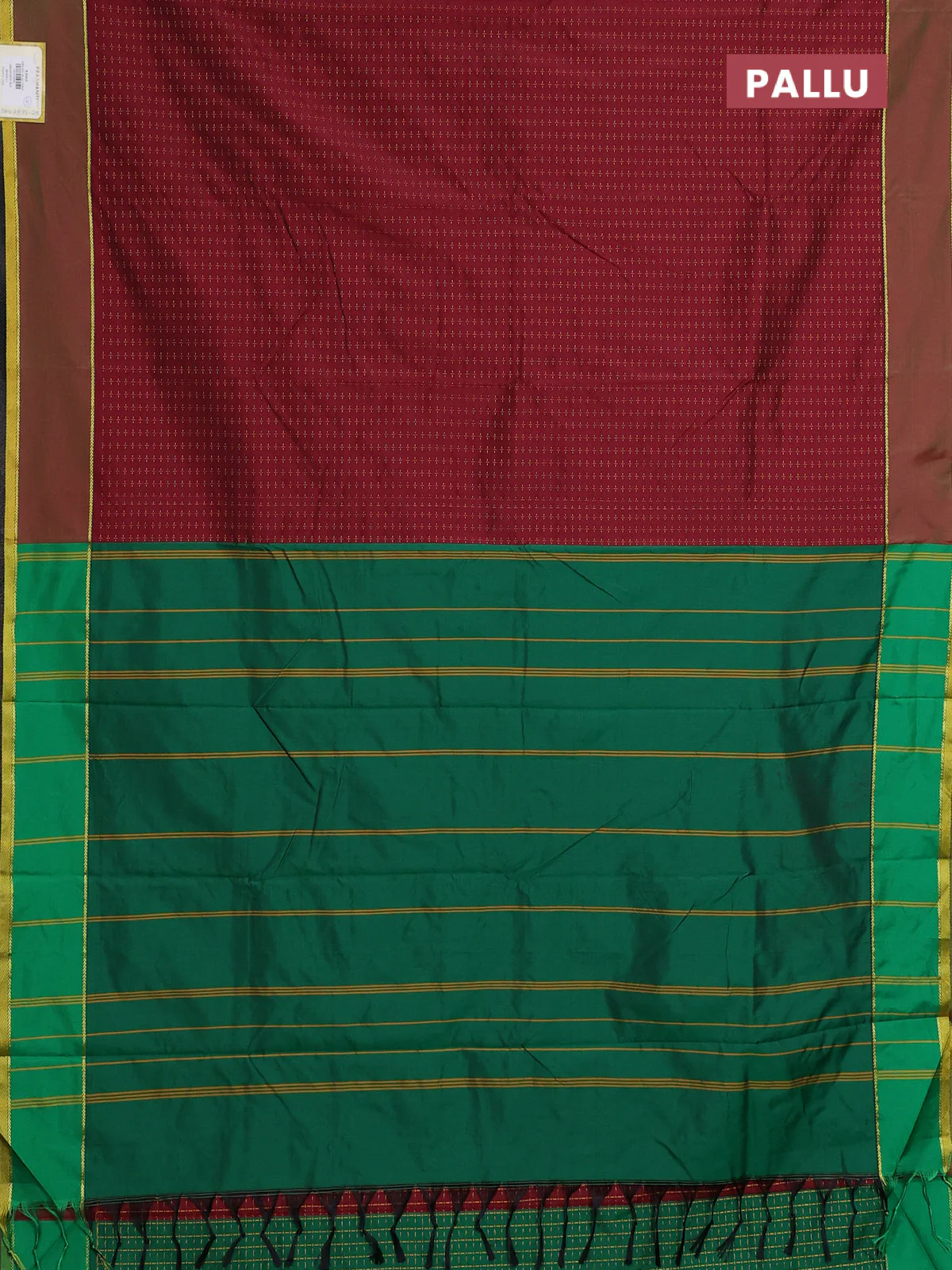Arani semi silk saree maroon and dark green with allover thread weaves and rettapet zari woven border` - Image 3