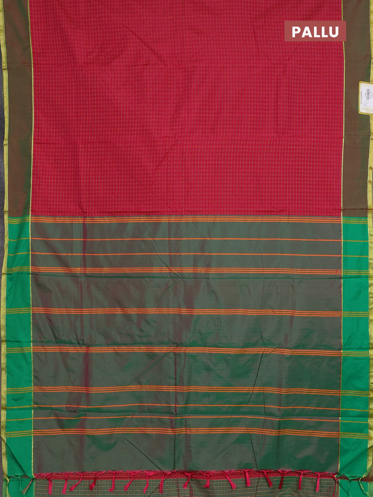 Arani semi silk saree maroon and dual shade of green with allover thread weaves and rettapet zari woven border` - Image 3