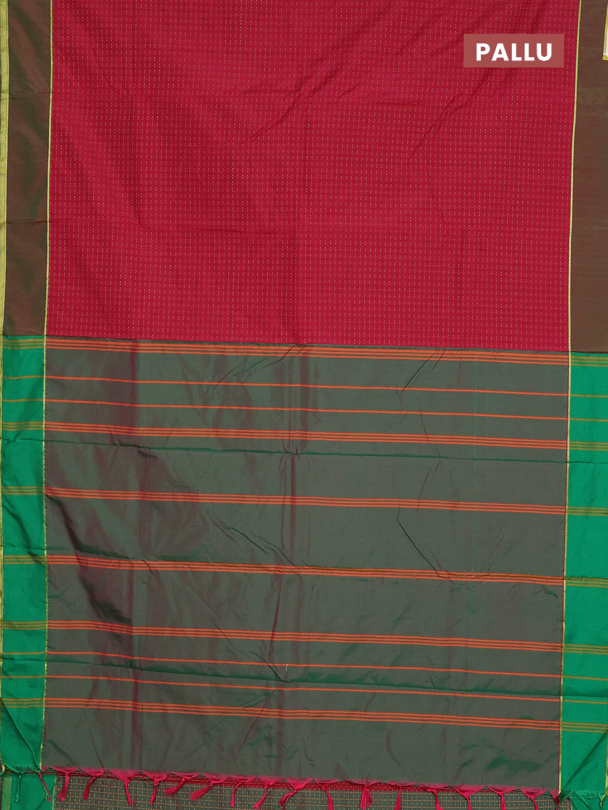 Arani semi silk saree maroon and dual shade of pinkish green with allover thread weaves and rettapet zari woven border` - Image 3