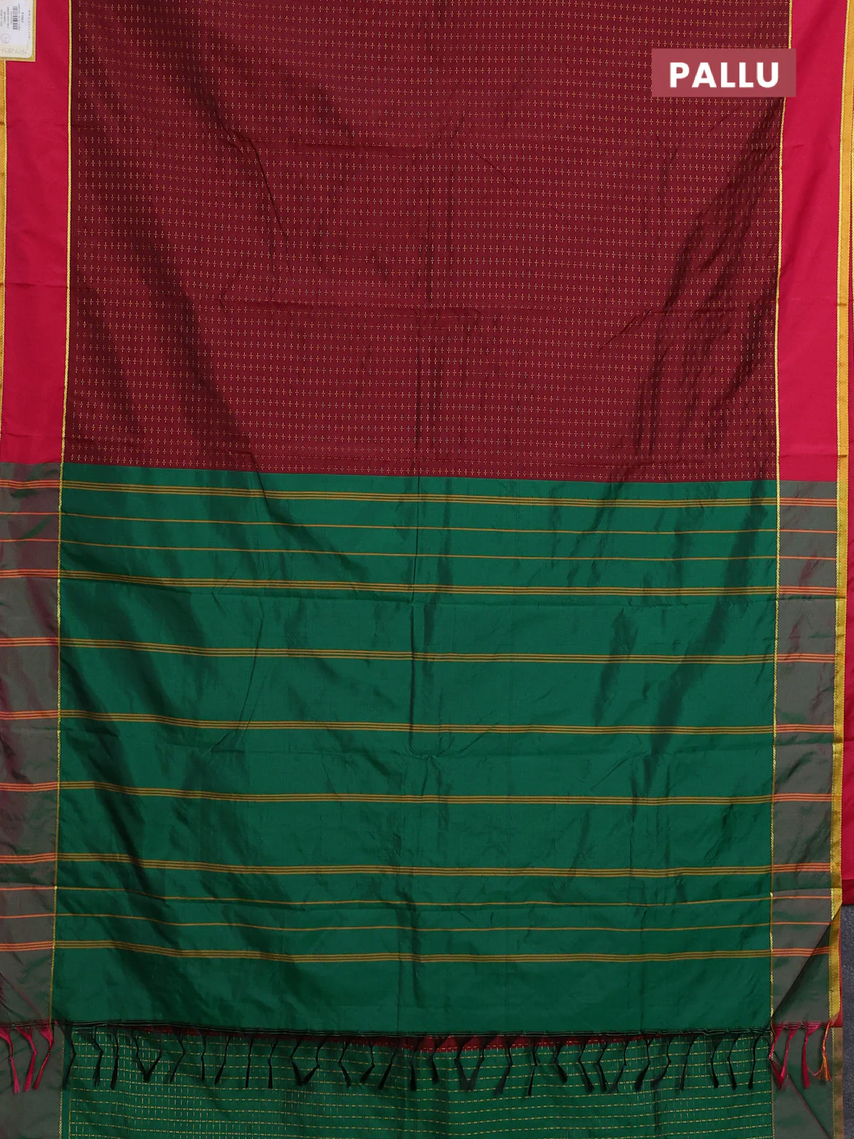 Arani semi silk saree maroon and pink with allover thread weaves and rettapet zari woven border` - Image 3