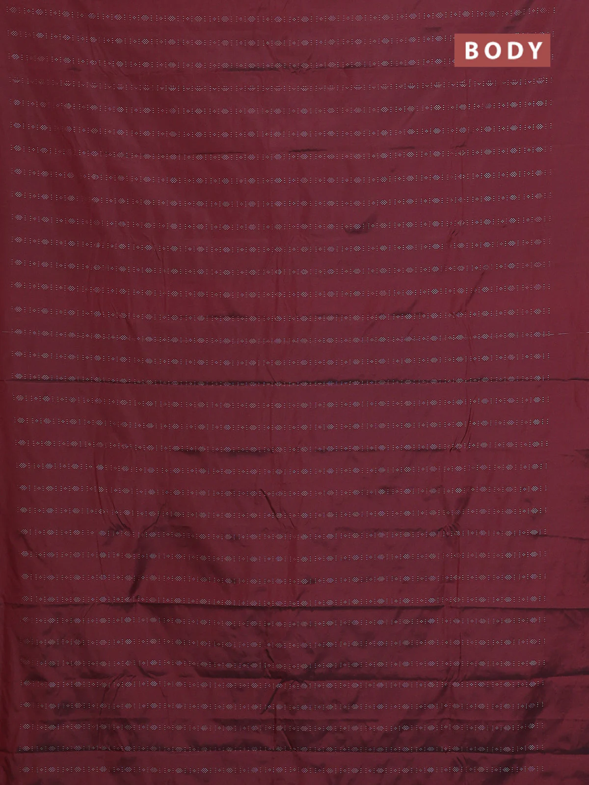 Arani semi silk saree maroon with allover silver zari weaves in borderless style - Image 2
