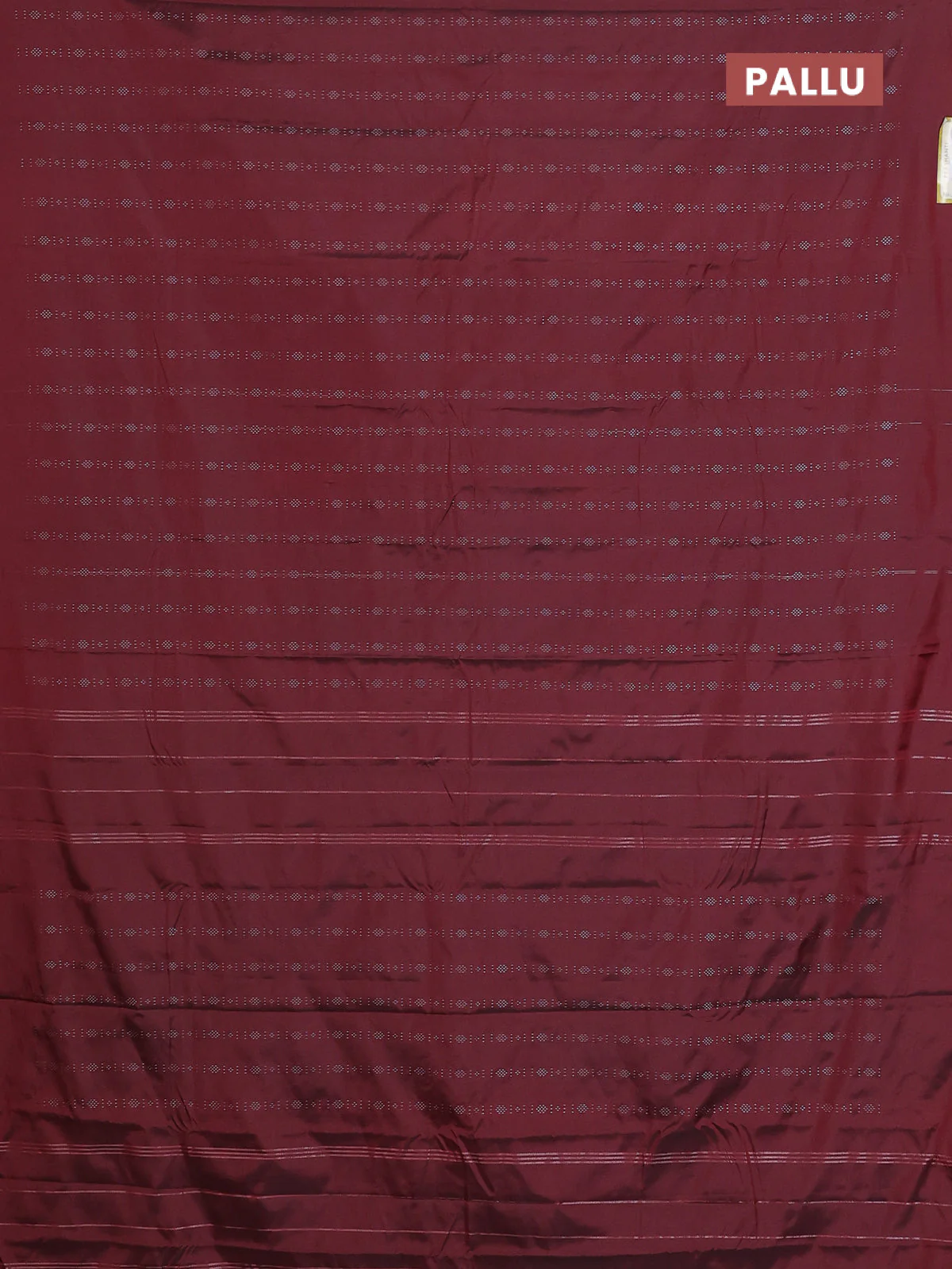 Arani semi silk saree maroon with allover silver zari weaves in borderless style - Image 3