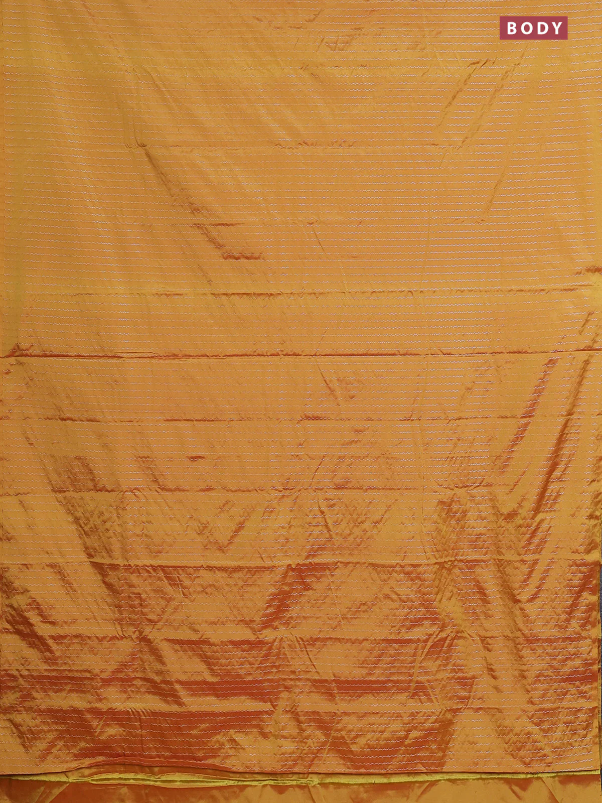 Arani semi silk saree mustard yellow with allover silver zari weaves in borderless style - Image 2