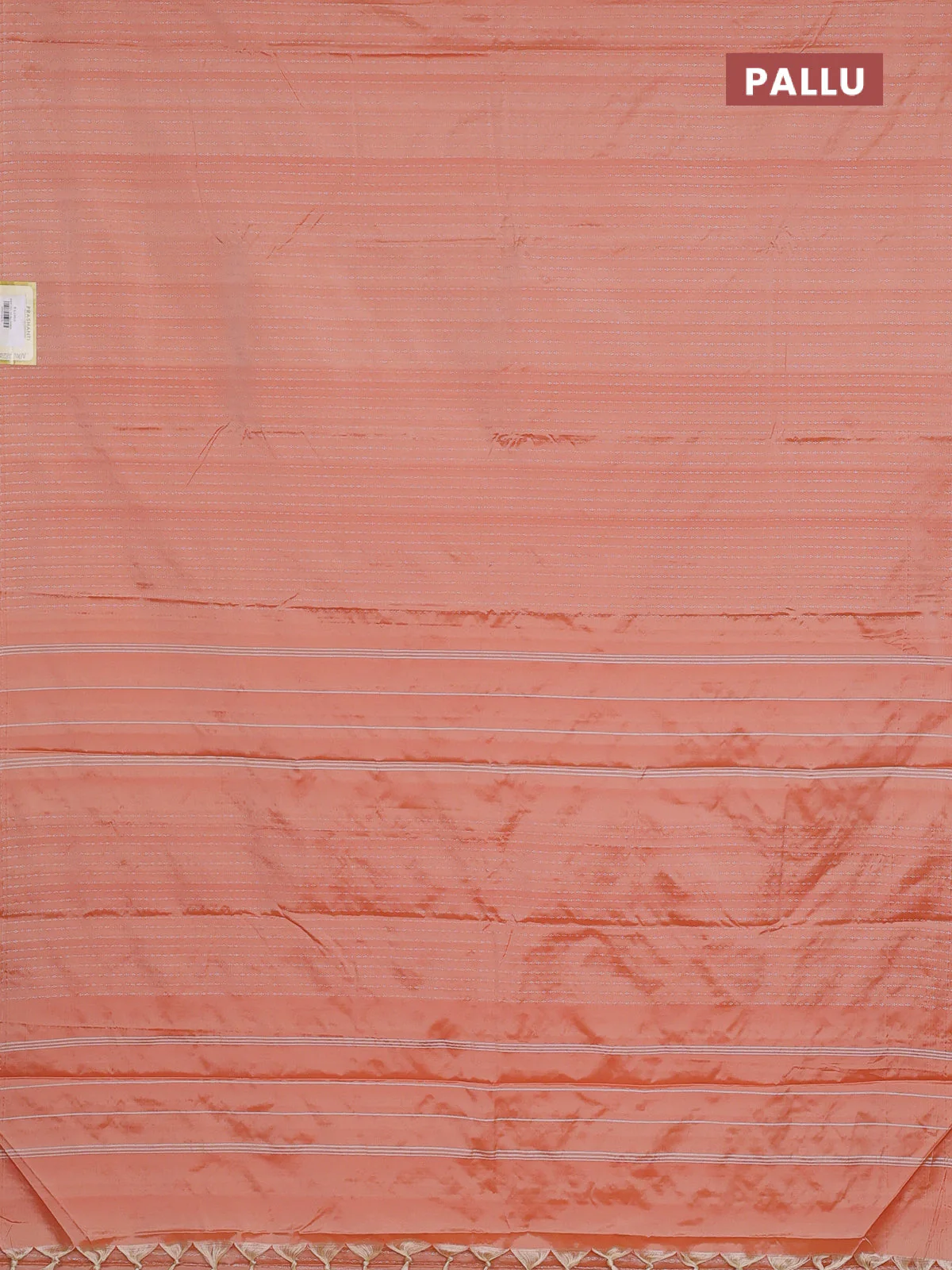 Arani semi silk saree pale orange with allover silver zari weaves in borderless style - Image 3