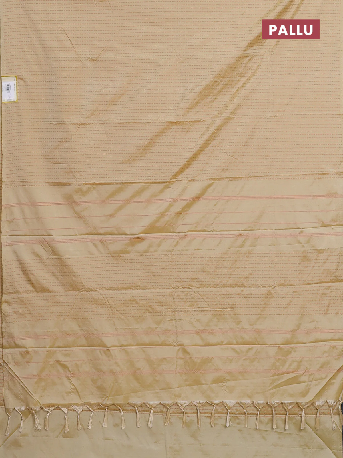 Arani semi silk saree pale yellow with allover copper zari weaves in borderless style - Image 3
