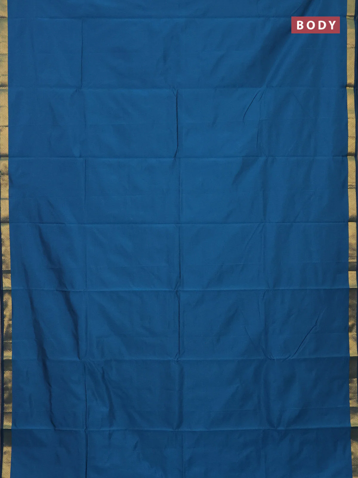 Arani semi silk saree peacock blue with plain body and zari woven border - Image 2