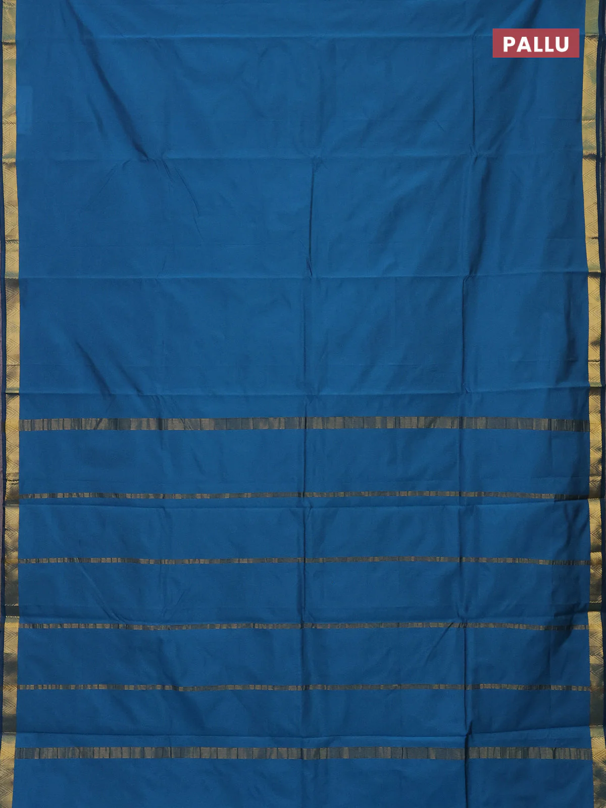 Arani semi silk saree peacock blue with plain body and zari woven border - Image 3