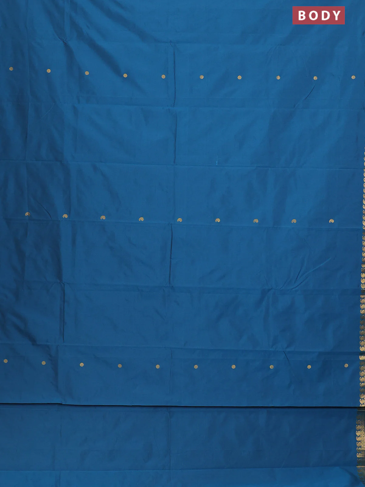 Arani semi silk saree peacock blue with rudhraksha & paisley zari woven buttas and zari woven border - Image 2