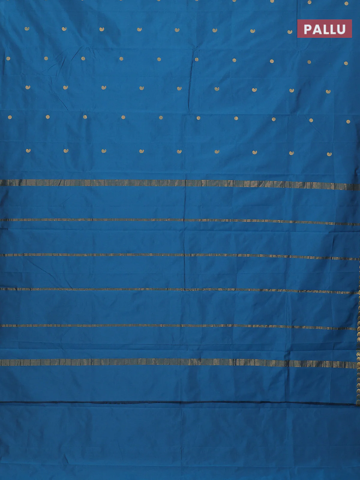 Arani semi silk saree peacock blue with rudhraksha & paisley zari woven buttas and zari woven border - Image 3
