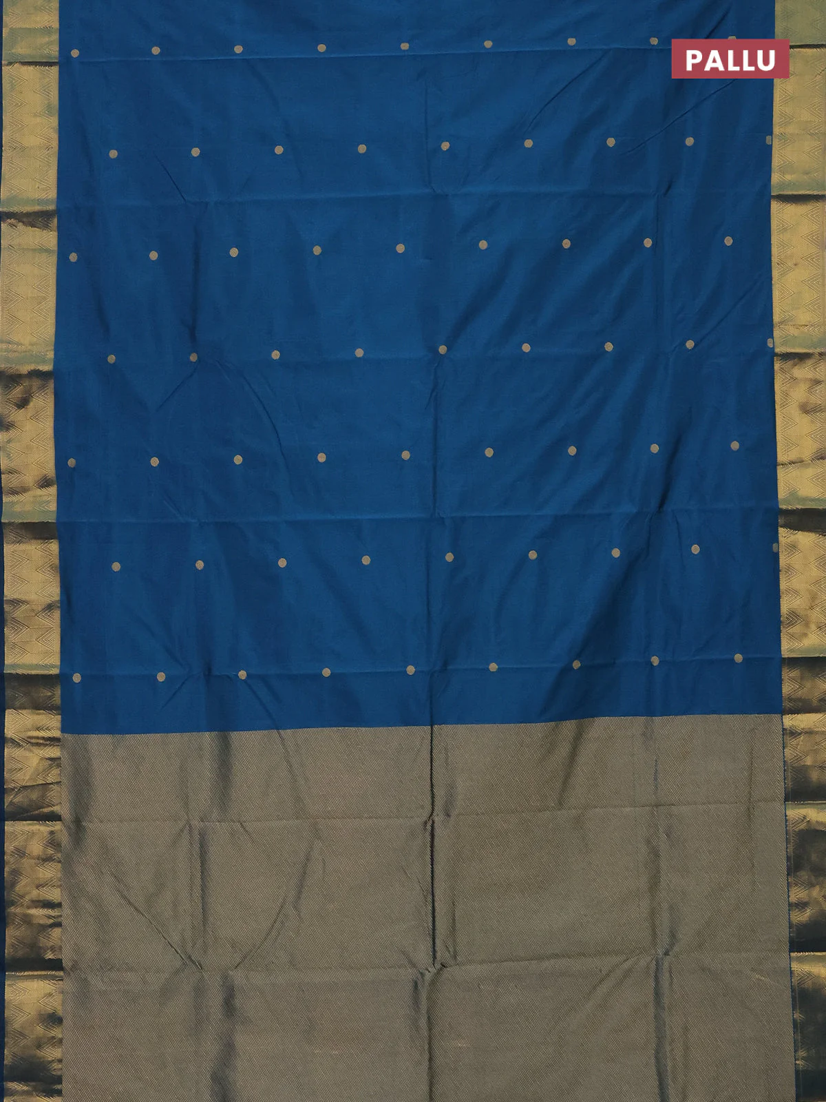 Arani semi silk saree peacock blue with zari woven rudhraksha buttas and zari woven border - Image 3