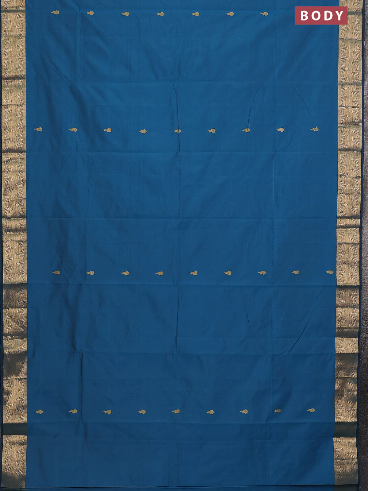 Arani semi silk saree peacock blue with zari woven thilak buttas and zari woven border - Image 2