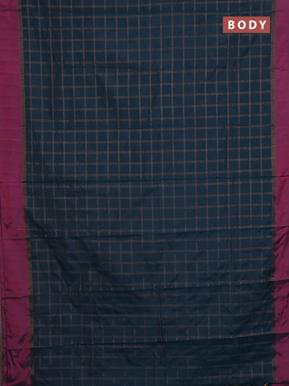 Arani semi silk saree peacock green and magenat pink with allover copper zari checked pattern and copper zari woven simple border - Image 2