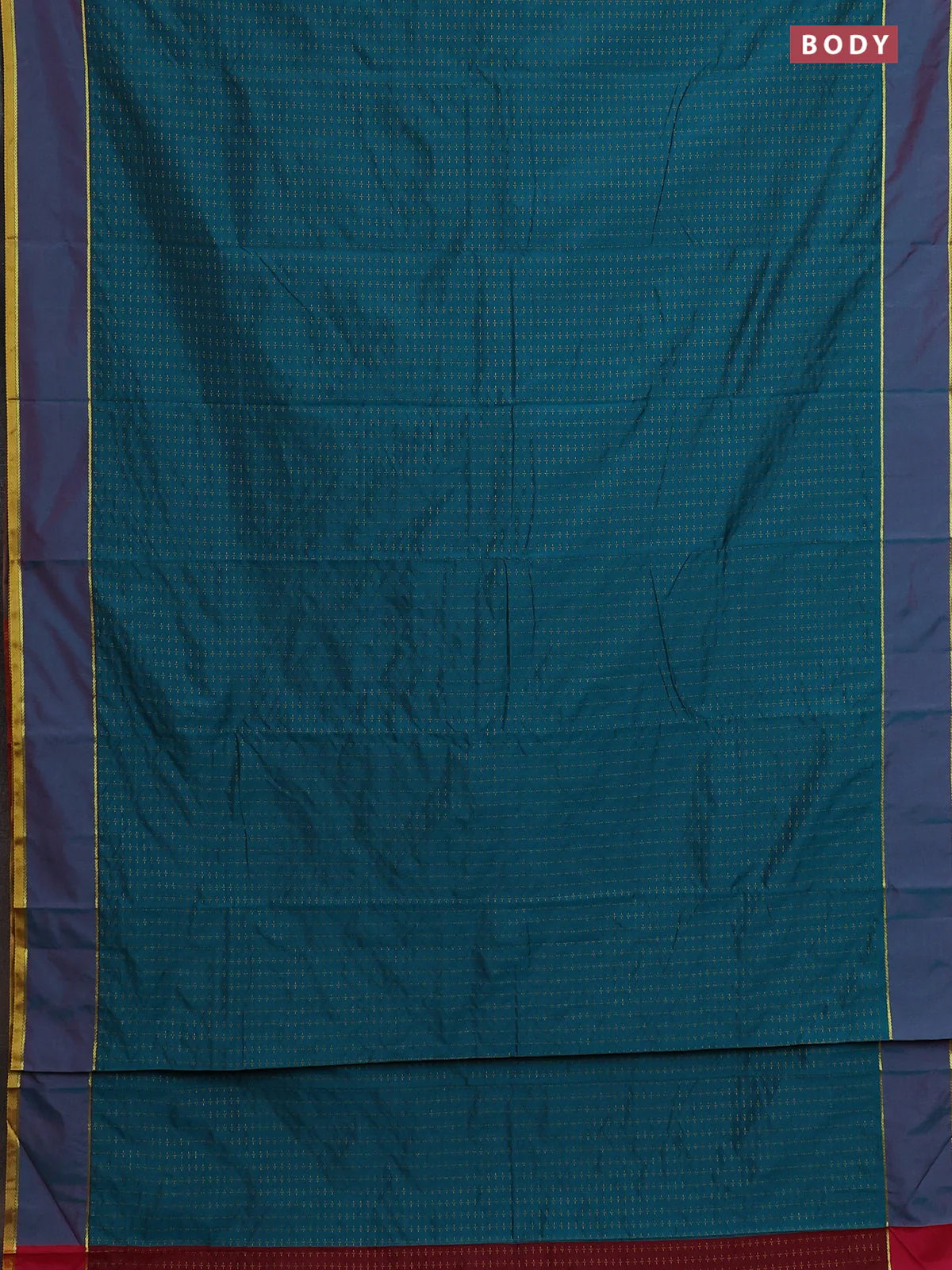 Arani semi silk saree peacock green and maroon with allover thread weaves and rettapet zari woven border` - Image 2