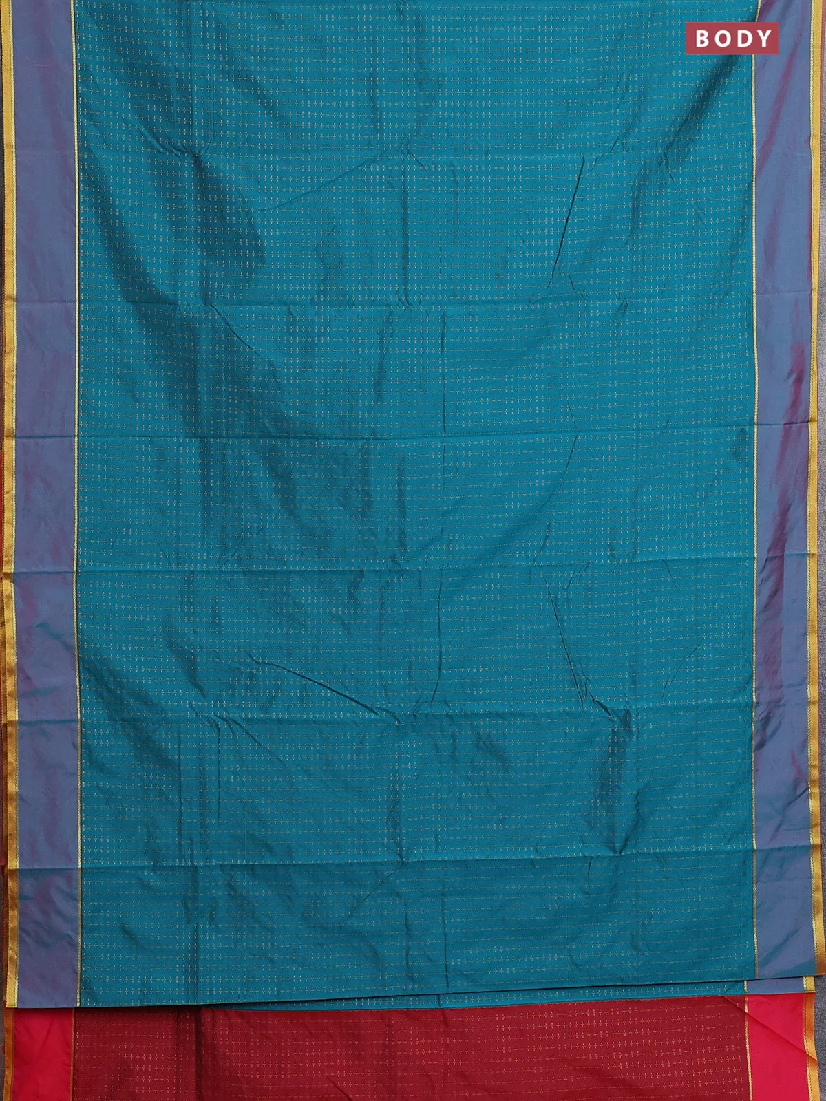 Arani semi silk saree peacock green and maroon with allover thread weaves and rettapet zari woven border` - Image 2