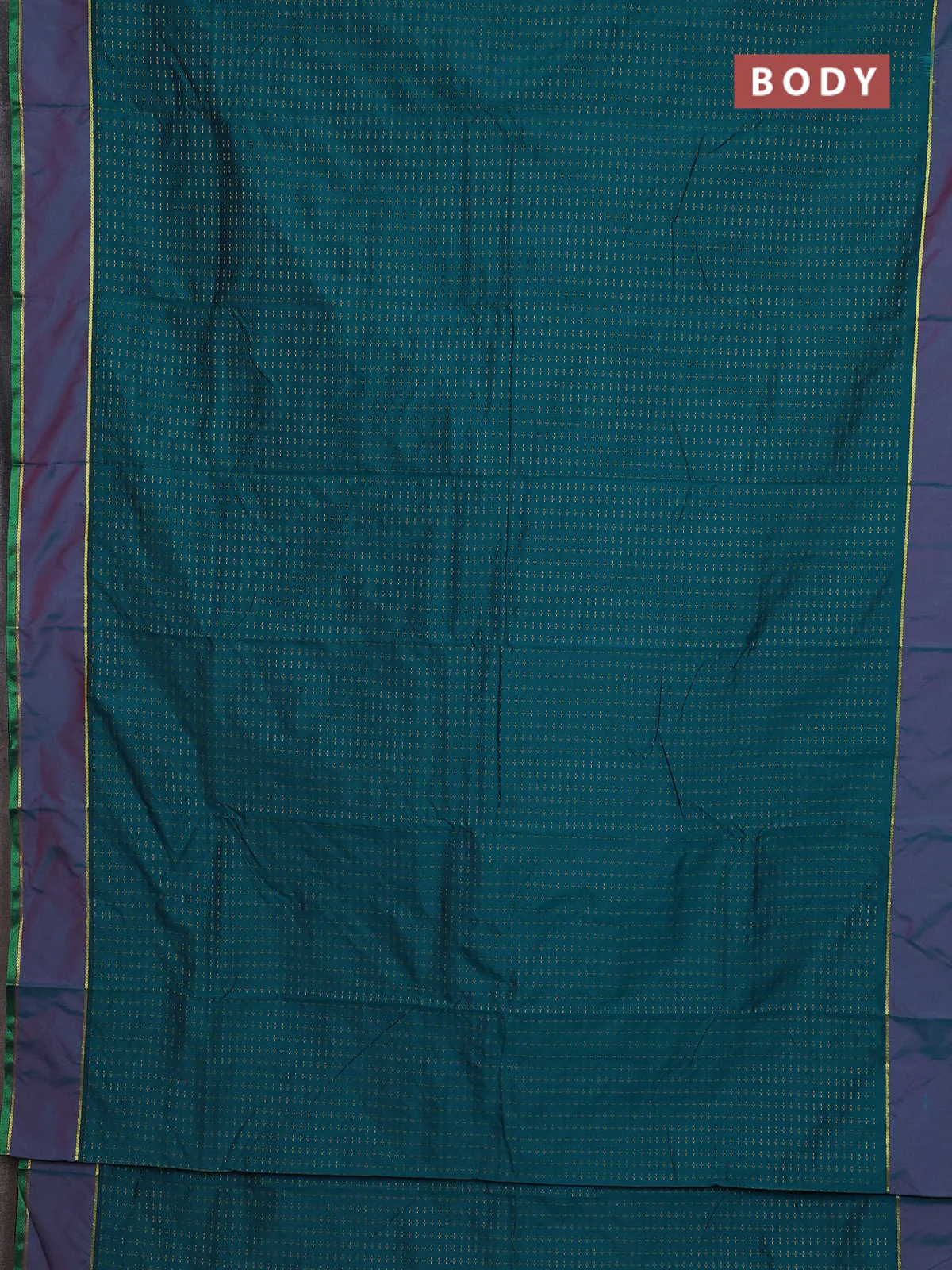 Arani semi silk saree peacock green and maroon with allover thread weaves and rettapet zari woven border` - Image 2