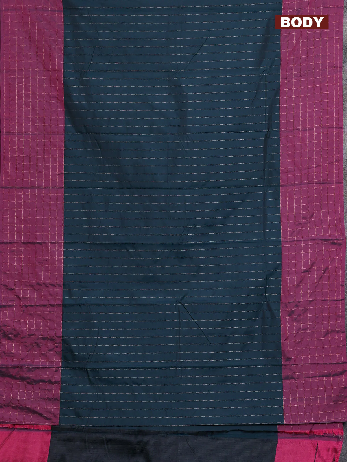 Arani semi silk saree peacock green and mauve pink with allover copper zari weaves and zari checked border - Image 2