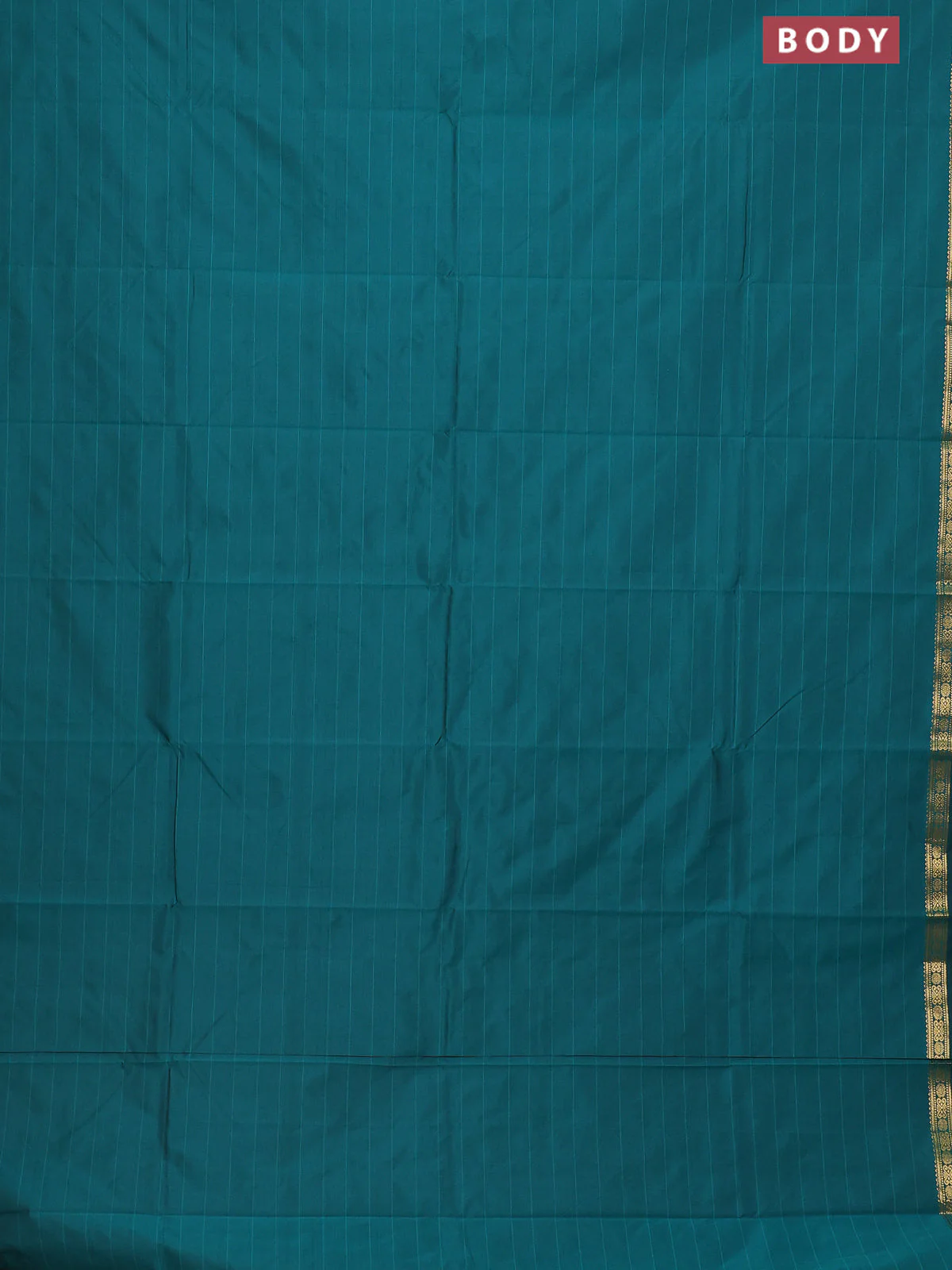 Arani semi silk saree peacock green with plain body and zari woven border - Image 2