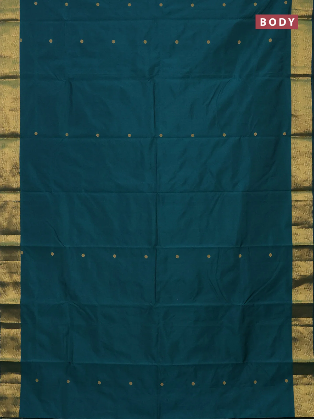 Arani semi silk saree peacock green with zari woven rudhraksha buttas and zari woven border - Image 2